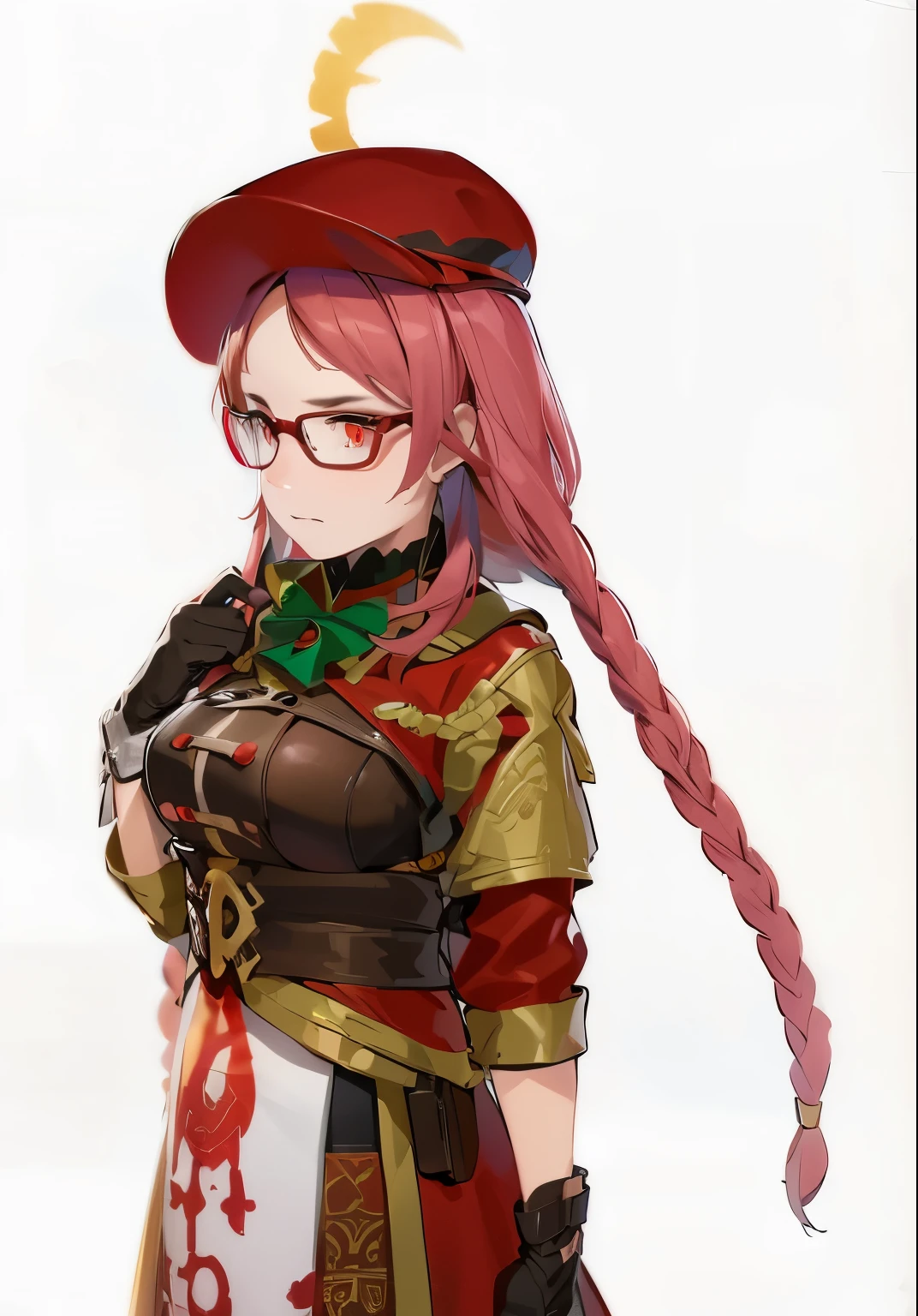 An illustration,red eyes,red hat,Yellow feathers