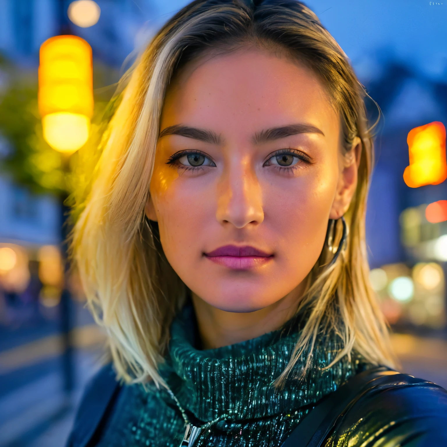 Jun Hasegawa, (Selfie, Draufsicht: 1.4), (straight half of the body: 1.4), RAW UHD portrait photo of a 24-year-old blonde (Blue-eyed woman) in sportswear big breasts,, Stadt bei Nacht, (Rock), (Ausschnitt), Details (Gewebe! , Haar! , Glitzer, Farbe!! , Benachteiligungen: 1.1), shiny eyes with high level of detail (Blick in die Kamera), SLR-Beleuchtung, Spiegelreflexkamera, ultra quality, Sharpness, Depth of field, Filmkorn (Mitte), Fujifilm XT kristallklar, Rahmenmitte, Beautiful face, Scharfer Fokus, Streetlight, Neonbeleuchtung, bokeh (schwach beleuchtet), Nacht, (Nachthimmel), Detaillierte Hautporen, Oily skin, Sonnenbrand, Komplexe AugenDetails, full entire body, big , leichte Sommersprossen auf der Nase, Sehr detailliertes Gesicht