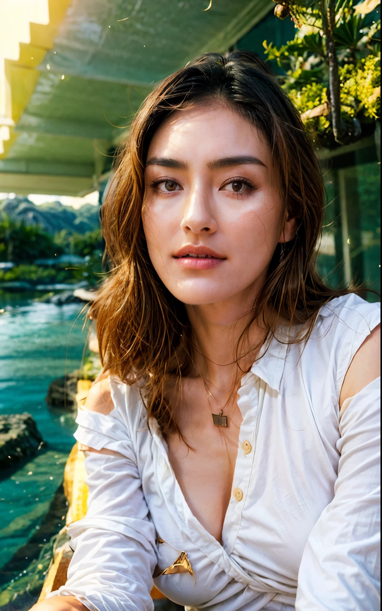 Nahaufnahme einer Frau (Jun Hasegawa) , posing for a photo, beautiful upper body, , Attractive body, Perfect Body, blonde goddess, breathtaking beauty, enges Hemd tragen, , beautiful body and face, white top, Perfect face and body, Perfect body and face, attractive face and body, breathtaking beauty, Great body