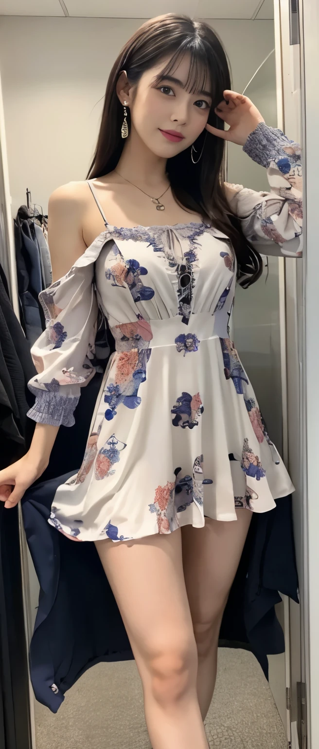 fantasy idol、whole body、good style、、、、、colorful nightmare print mini dress、nightmare room