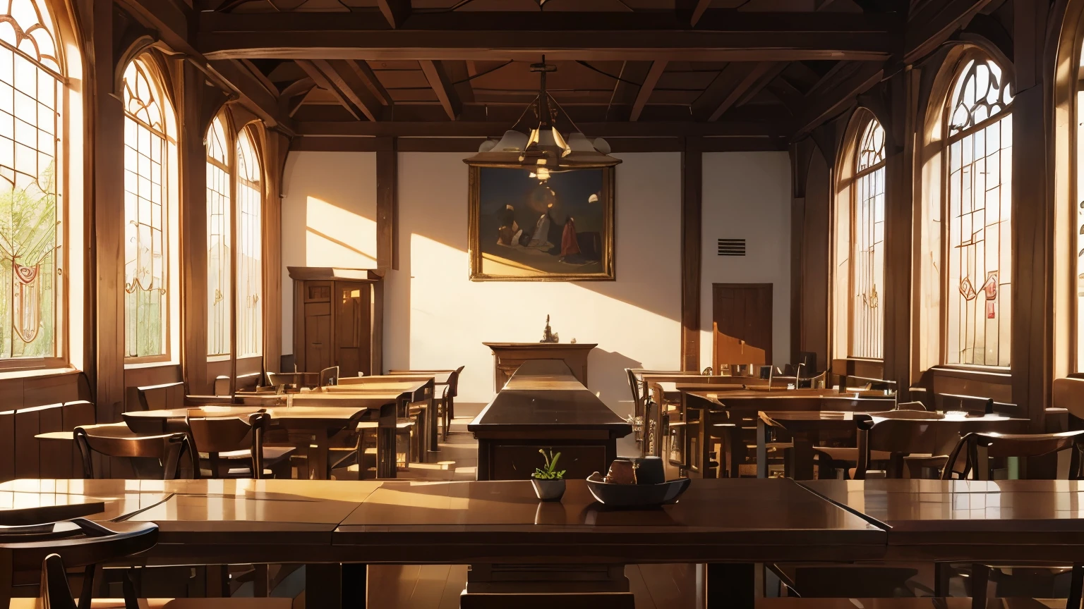 a photo of a large table with afternoon coffee, tamanho para doze pessoas, but no people in the photo, the image at a front angle like the Holy Supper painting.