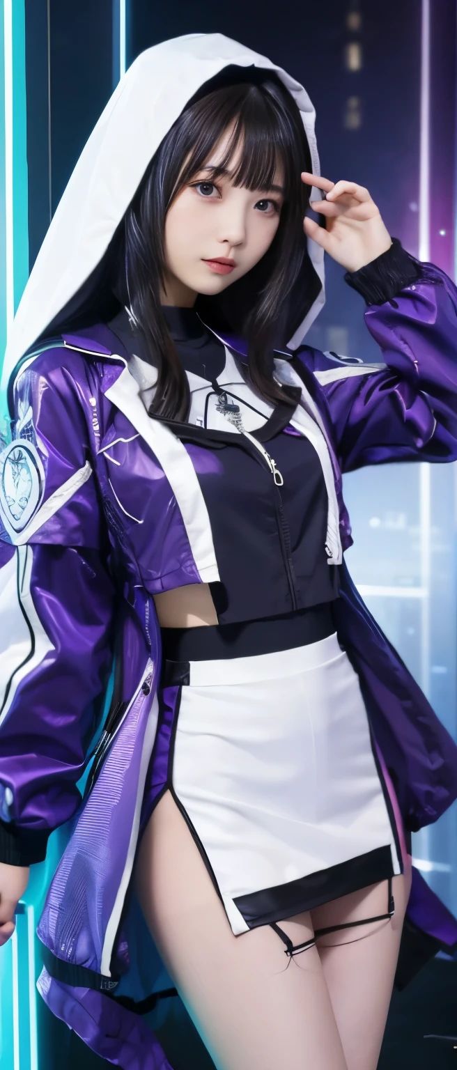 Cyber world priest idol、whole body、good style、、、、、Colorful cyber miniskirt priest uniform、priest veil、cyber church
