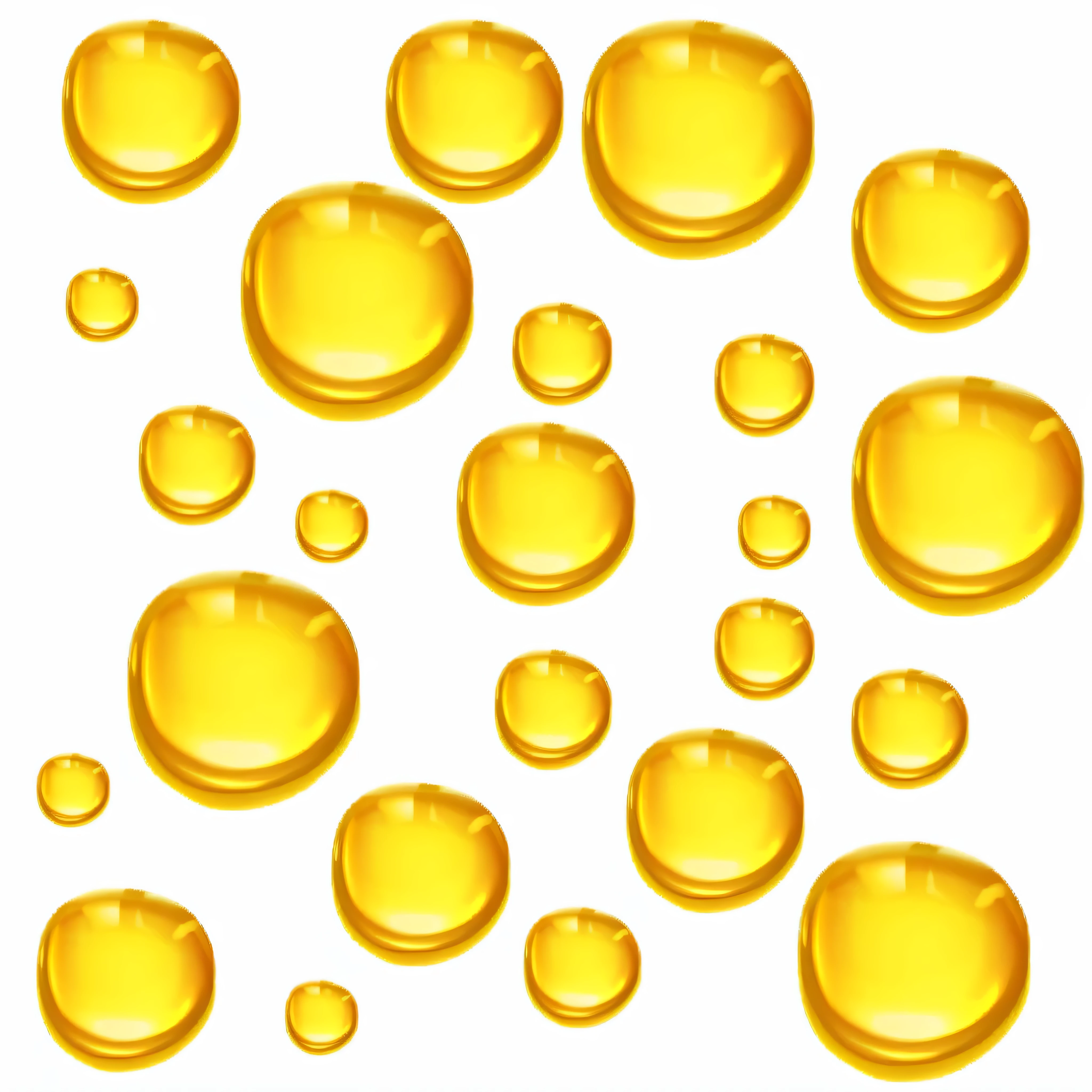 um close de um monte de bolhas amarelas em um fundo branco, orbes dourados, gotas, moedas de ouro espalhadas, liquid gold, geleia - textura semelhante, gotas are falling from above, transparent droplets, oil like flowing, muitas esferas flutuantes, Honey ripples, oils, Dripping oil, Ouro chovendo no fundo, pedras preciosas amarelas, liquid translucent amber, cooking oil