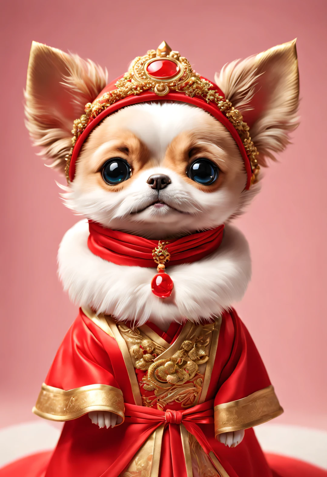 curly,beautiful details,Feminine laughter,In ancient China, A super cute puppy wearing a bright red wedding dress. Dog Bride is an avatar, Wearing a red scarf on the head,Gold ornaments are worn on the head, pixelated style (Anthropomorphic standing pose), Charming big eyes, cute tail, Surreal, super detailed, luxury, elegant, Gorgeous, Unreal Engine, octane rendering, 8k, VRAYSurreal,Chinese New Year elements,