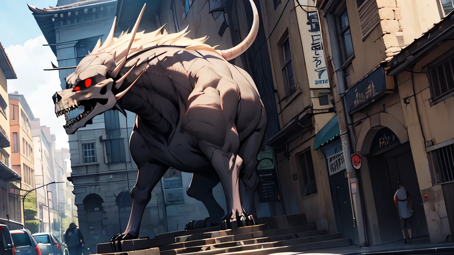 skeleton demon king standing on building