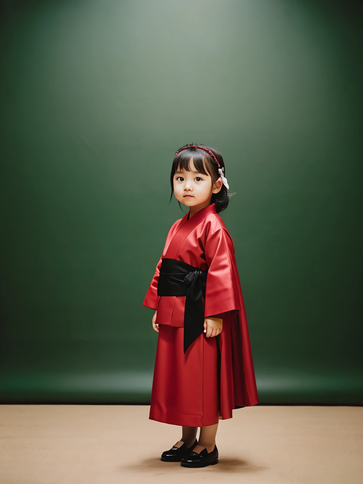 realistic Indonesian foto 3 chubby face girl, wearing red Korean royal hanbok. wearing black shoes. Luxurious elegant black background. standing pose. professional photographer's work using Mamiya Leaf Credo 645DF, very detailed, HD image, hyperrealistic