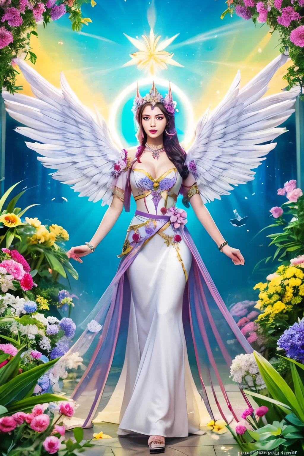 Archangel surrounded by many flowers and plants