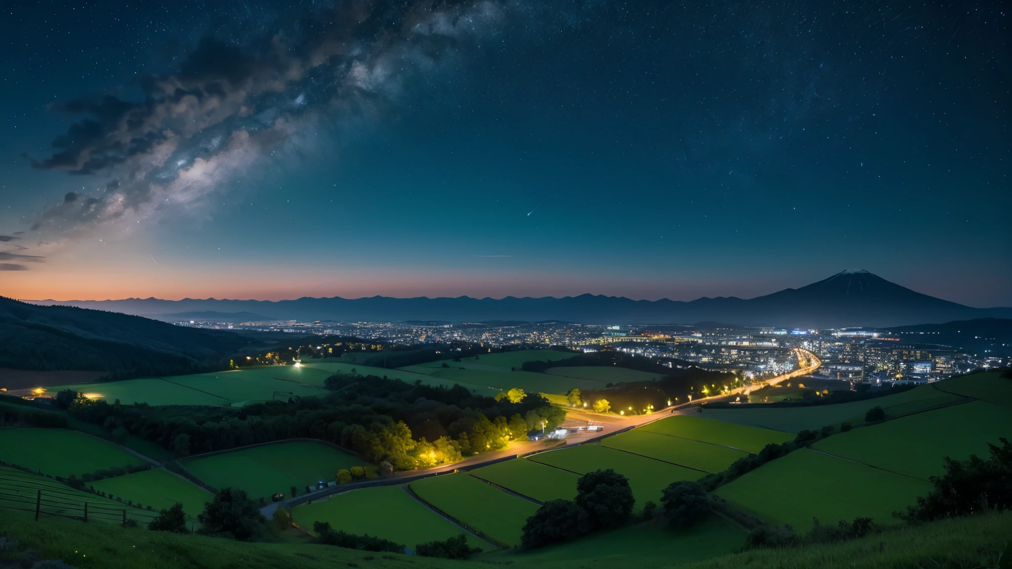 Countryside landscape in Japan,night,The stars are beautiful,8k,highest quality,