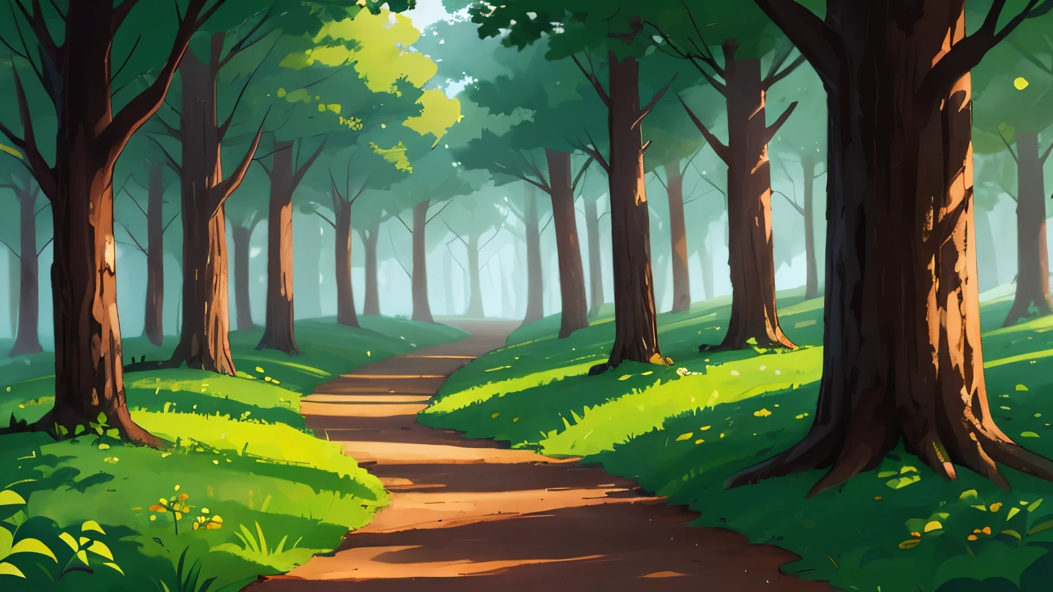 the forest, path, path вдоль леса, path на переднем плане, bright forest, No shadows