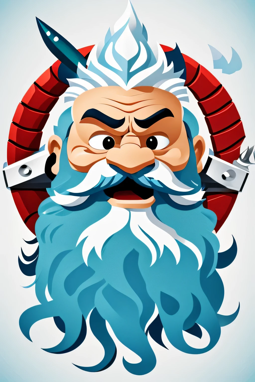 caranguejo de desenho animado, cara de bravo, barba branca, segurando tridente, Poseidon, sem fundo, melhor qualidade
