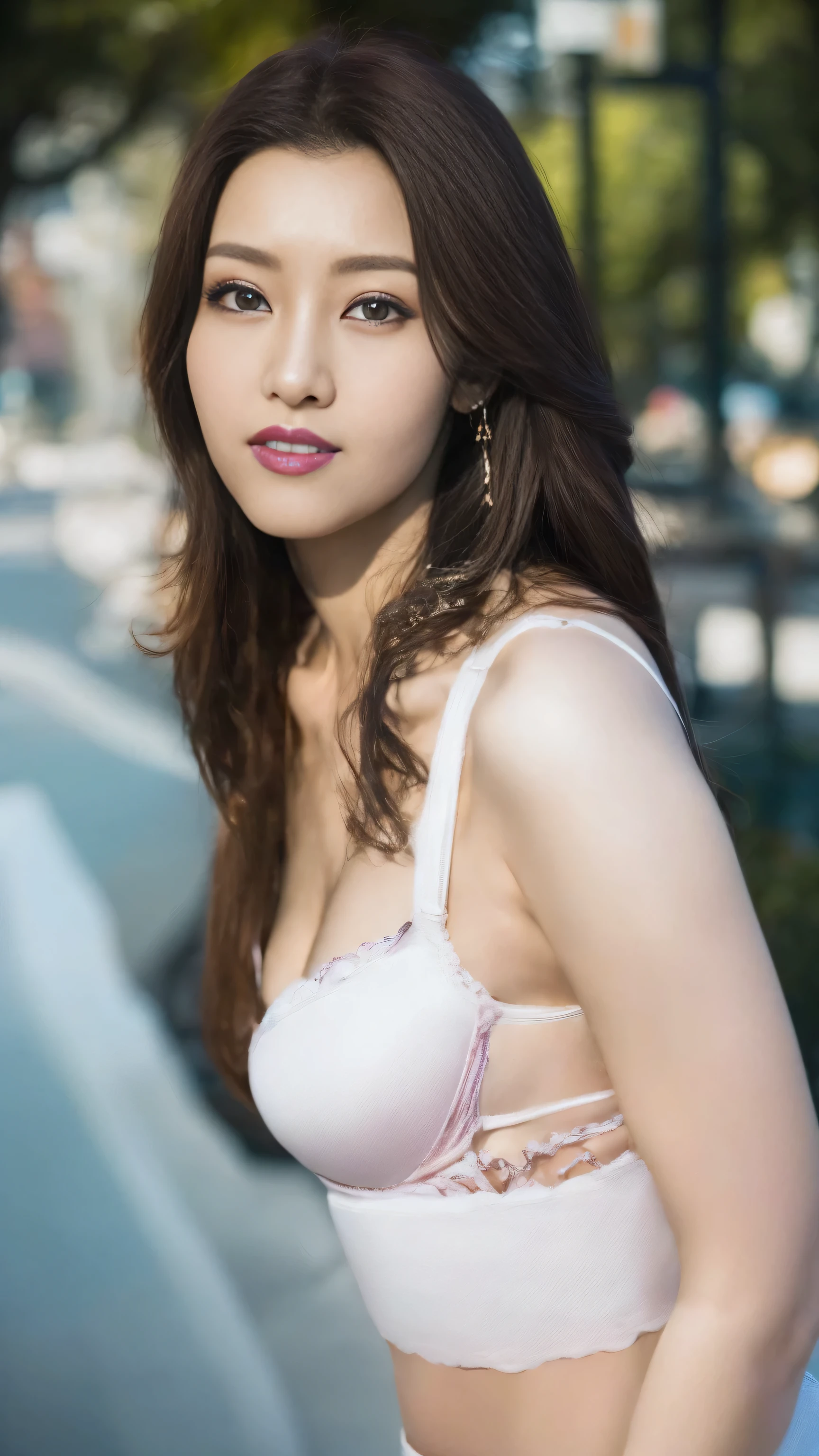 nice images,clear focus,perfect brown eyes,bright red lips,long hair,Home,Look head-on,full pose,wonderful faces..,It looks beautiful。,(((White hollow sexy underwear))),extra focus,Radiant face,facial details,8K resolution,