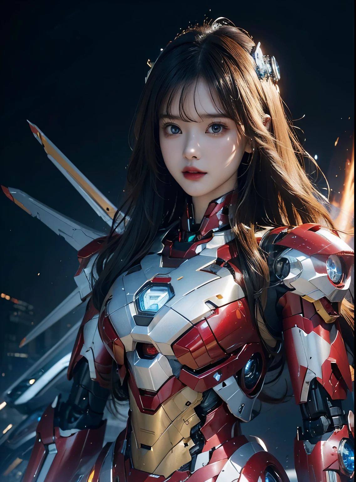  Super detailed, advanced details, high quality, 最high quality, High resolution, 1080P, hard disk, beautiful,(Iron Girl),beautifulサイボーグの女性,Mecha cyborg girl,battle mode,Mecha body girl,She wears an Iron Man mech,full body shot