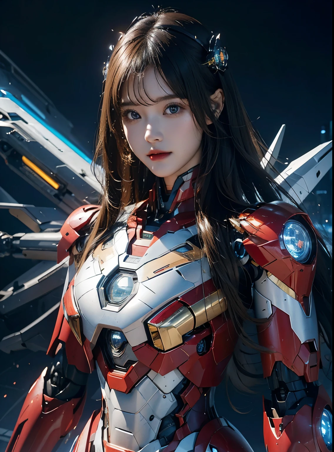  Super detailed, advanced details, high quality, 最high quality, High resolution, 1080P, hard disk, beautiful,(Iron Girl),beautifulサイボーグの女性,Mecha cyborg girl,battle mode,Mecha body girl,She wears an Iron Man mech,full body shot