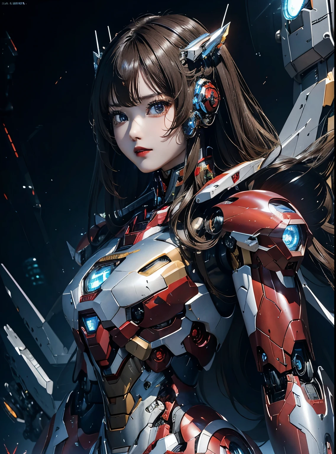 Super detailed, advanced details, high quality, 最high quality, High resolution, 1080P, hard disk, beautiful,(Iron Girl),beautifulサイボーグの女性,Mecha cyborg girl,battle mode,Mecha body girl,She wears an Iron Man mech,full body shot