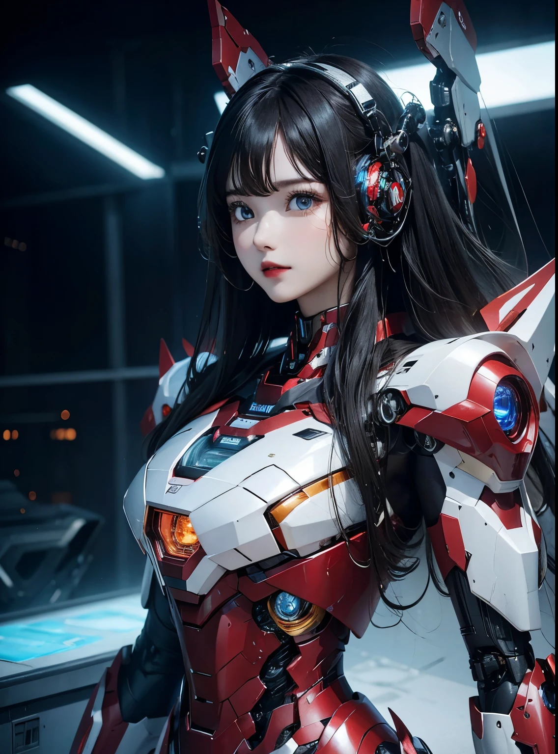 Super detailed, advanced details, high quality, 最high quality, High resolution, 1080P, hard disk, beautiful,(Iron Girl),beautifulサイボーグの女性,Mecha cyborg girl,battle mode,Mecha body girl,She wears an Iron Man mech,full body shot
