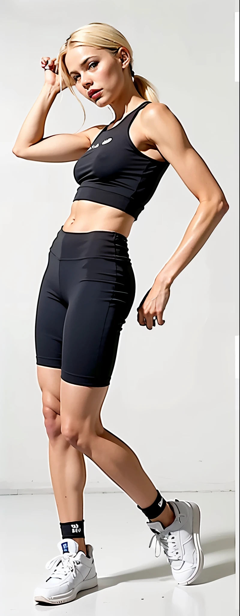 a woman in a black sports bra and shorts is posing, Corte Yoga Curto, wearing shorts pretos, In shorts, black boy shorts, shorts pretos, shorts esportivos, com dois bolsos frontais, athletic shorts, comprimento do quadril, blusa preta justa e shorts, cropped vermelho yoga curto, boy shorts, roupas esportivas, baixa estatura, mulher curta robusta, shorts