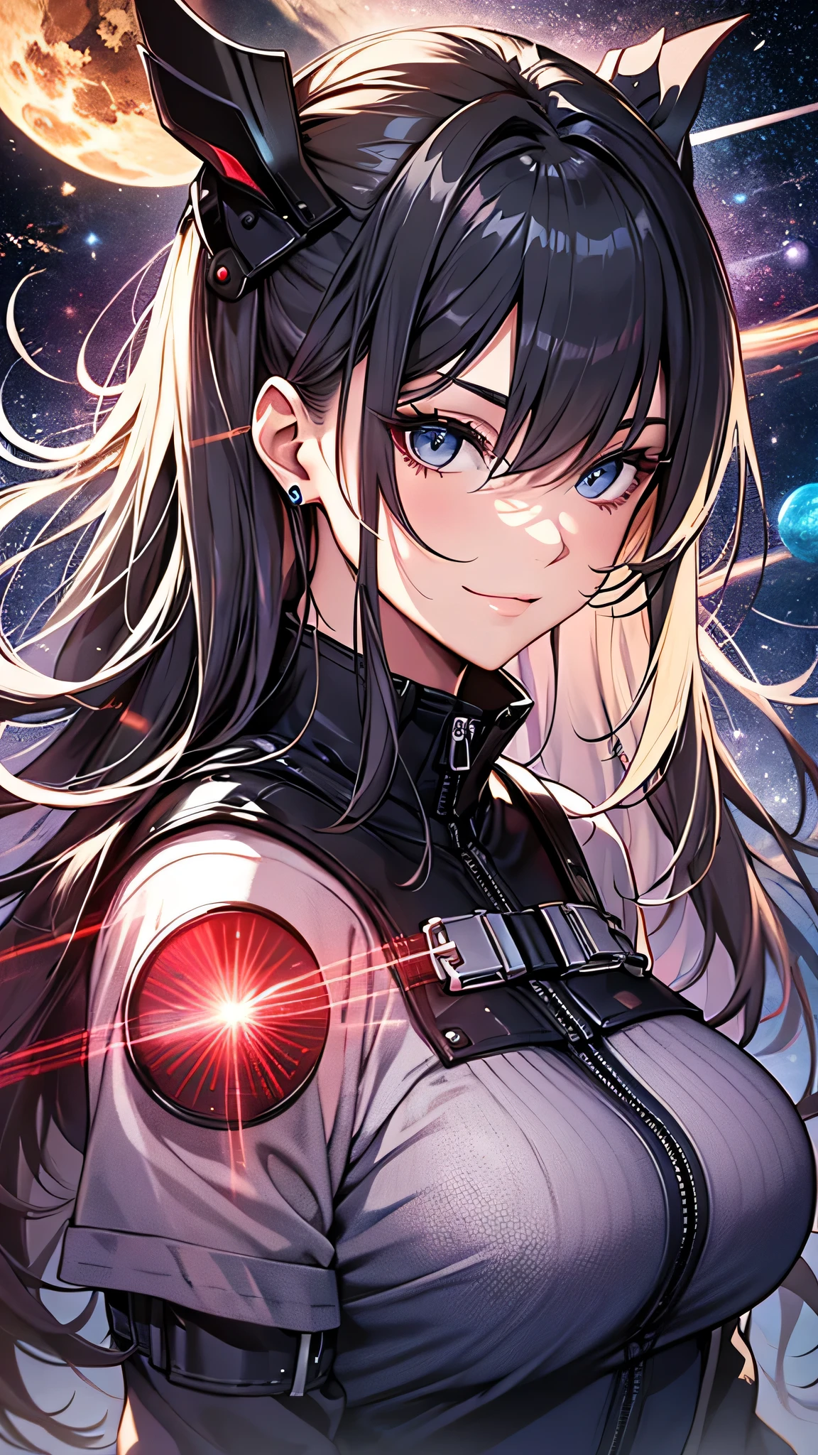 最high quality、best image quality、masterpiece、teenage girl((18-year-old、 By becoming、vest bust、medium bust,wide open breast tea、black eye, Glistening hair、Habitual hair、thin,highest valley、Have a smartphone、smug face、Holding a penlight、Virtual Fashion、look back at the whole body)),high quality、beautiful art、background((Large PV studio、Red laser、black virtual space))debris flies、Depth of written boundary、movie、visual art、perfect art、8K,genuine