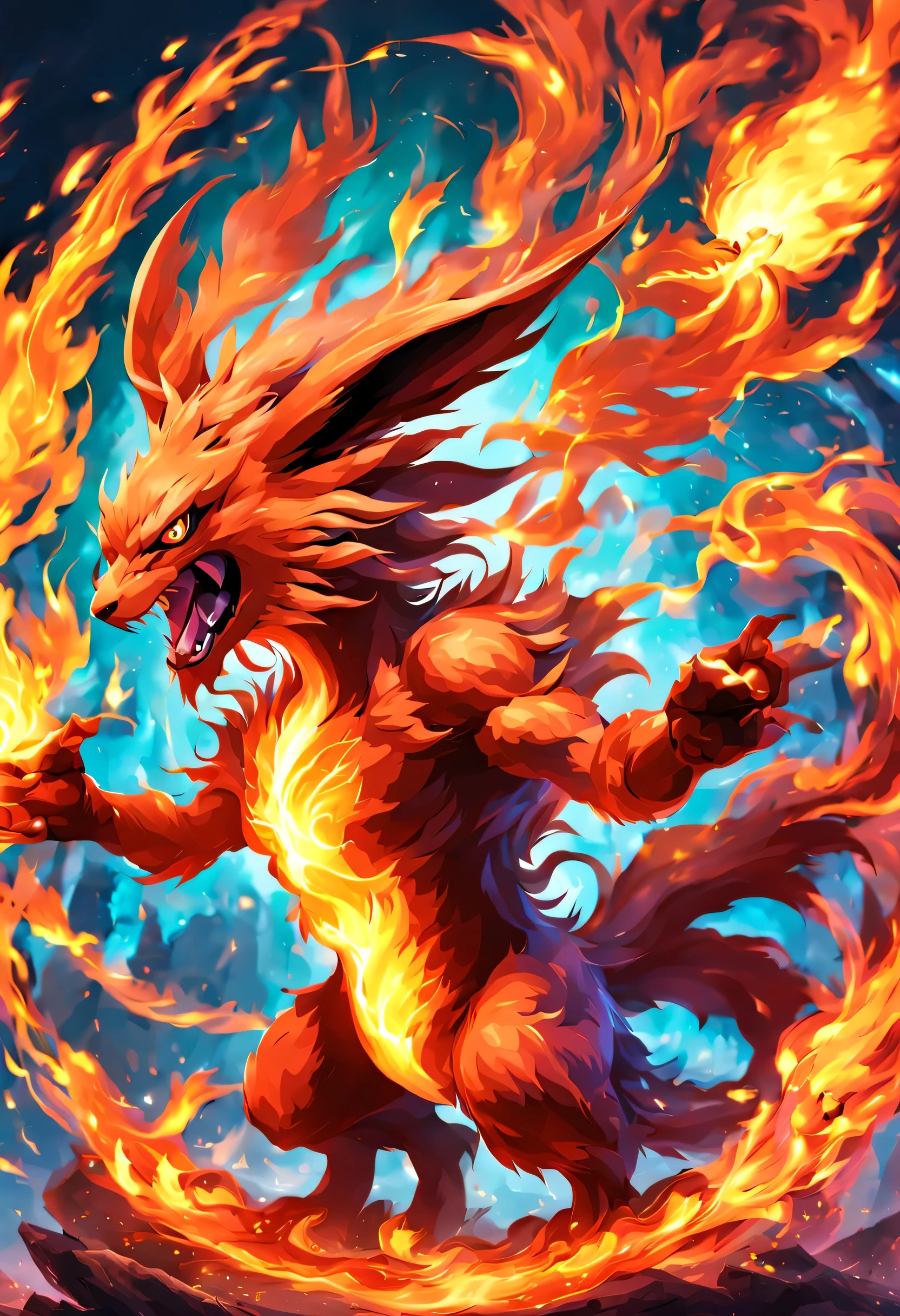 (masterpiece, highest quality:1.2),,fire,fire災の影響,fire pokemon,fantasy,nice,dynamic composition,be familiar with,Cast colorful spells,rich colors,