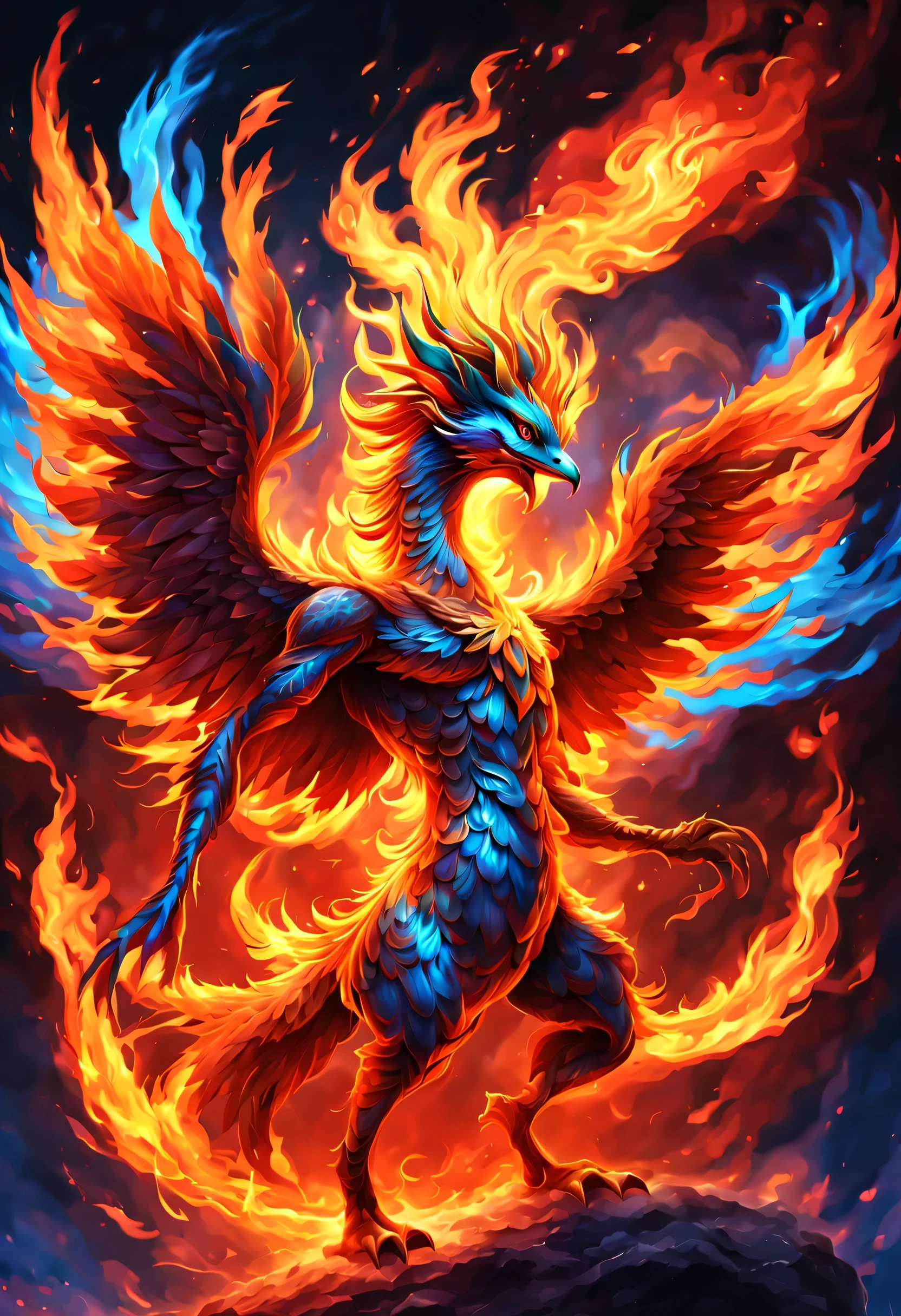 (masterpiece, highest quality:1.2),,fire,fire災の影響,fire pokemon,fireの鳥,jewelry,fantasy,nice,dynamic composition,be familiar with,Cast colorful spells,rich colors,