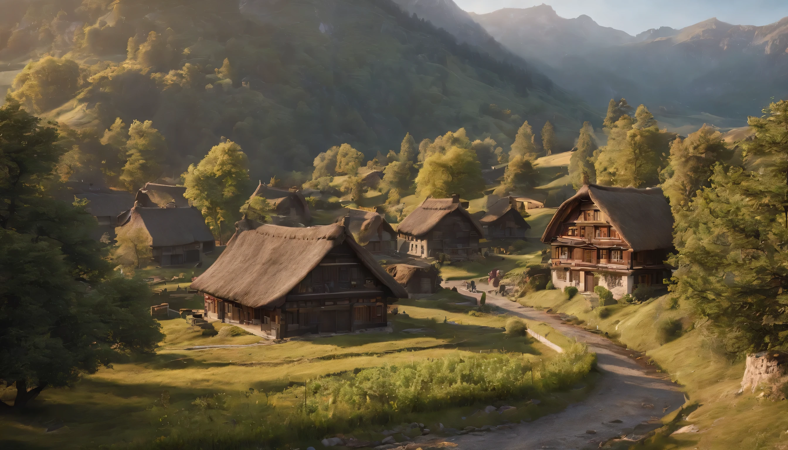 (Highly detailed CG Unity 8K wallpaper、masterpiece、highest quality、Super detailed)、(best lighting、best shadow、very delicate and beautiful)、highest quality、8K、Detailed facial depiction、masterpiece、highest quality、clear image quality、Cute houses lining the alleys of a small snow-covered village々々landscape photography