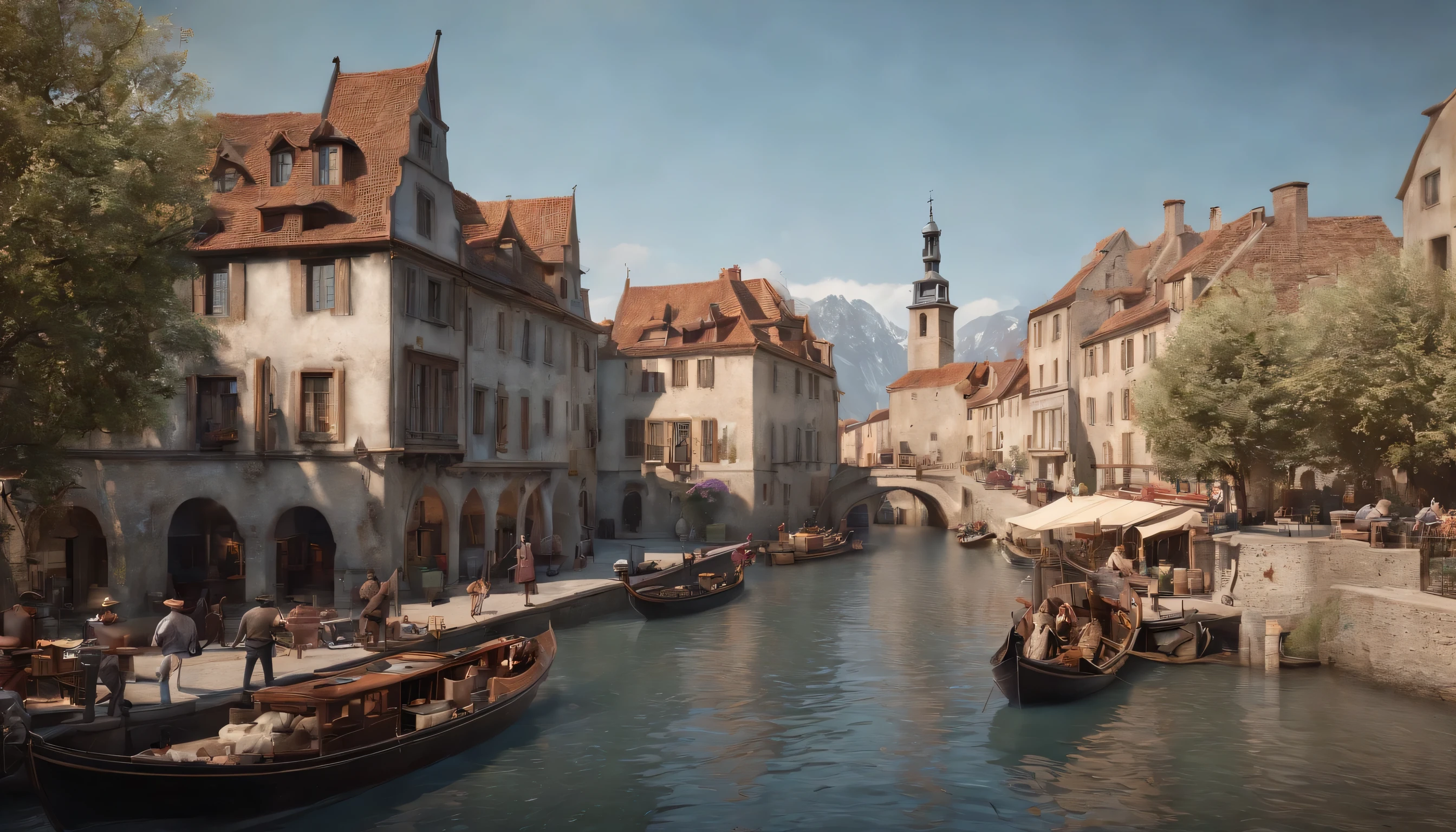 (Highly detailed CG Unity 8K wallpaper、masterpiece、highest quality、Super detailed)、(best lighting、best shadow、very delicate and beautiful)、highest quality、8K、Detailed facial depiction、masterpiece、highest quality、clear image quality、
Landscape photo showing a ship and old buildings flowing through an icy canal