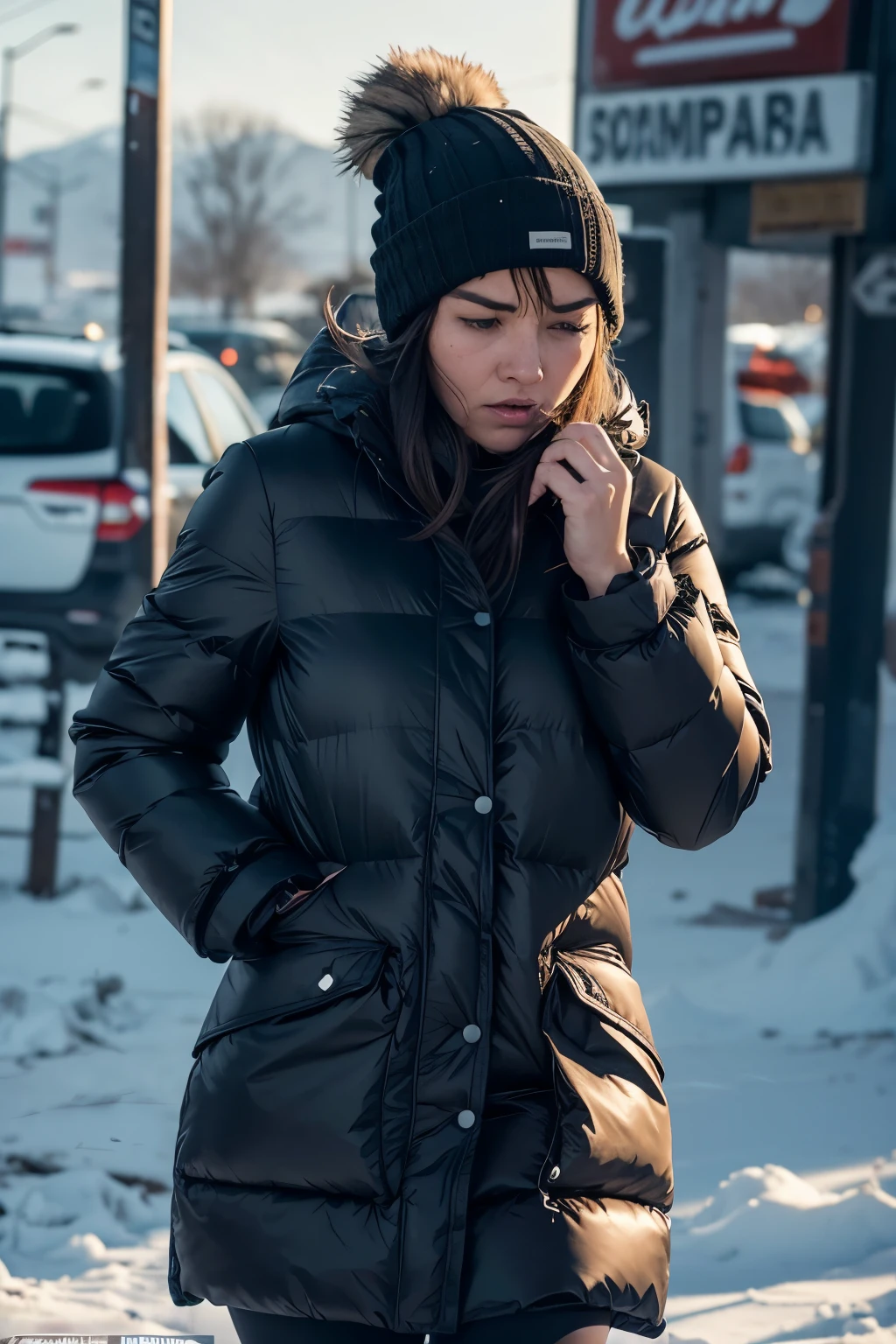 Amidst the chilling gusts of wind, Sandra's face contorted in frustration as she trudged through the desolate landscape towards the distant supermarket. The icy breeze infiltrated her clothing, sending a shiver down her spine and penetrating intimately to the very core of her being. "Fuck fuck fuck," she muttered under her breath, her thoughts momentarily consumed by the bitter cold that seemed to permeate the very marrow of her bones. The supermarket, once a sanctuary of warmth and sustenance, now seemed an insurmountable obstacle as she struggled against the relentless onslaught of the elements. Her breath formed small puffs of white mist