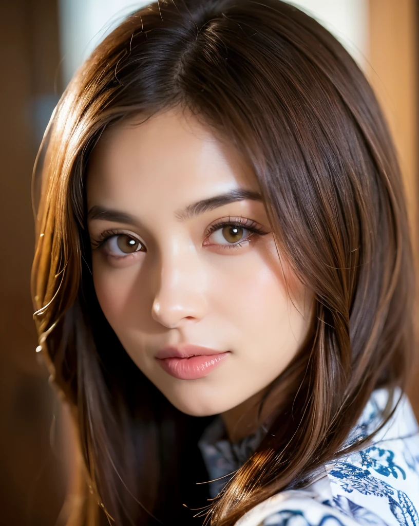 melhor qualidade, foco facial, Luz suave, ultra high resolution, (fotorrealista:1.4), foto crua,
1 japonesa, Sozinho, Bonitinho, (Aluno, luzes nos olhos), rosto lindo detalhado, (),(High resolution detail of human skin texture),
(Cabelo longo),
interior,
Damask Vestido Camisa,
(retrato)