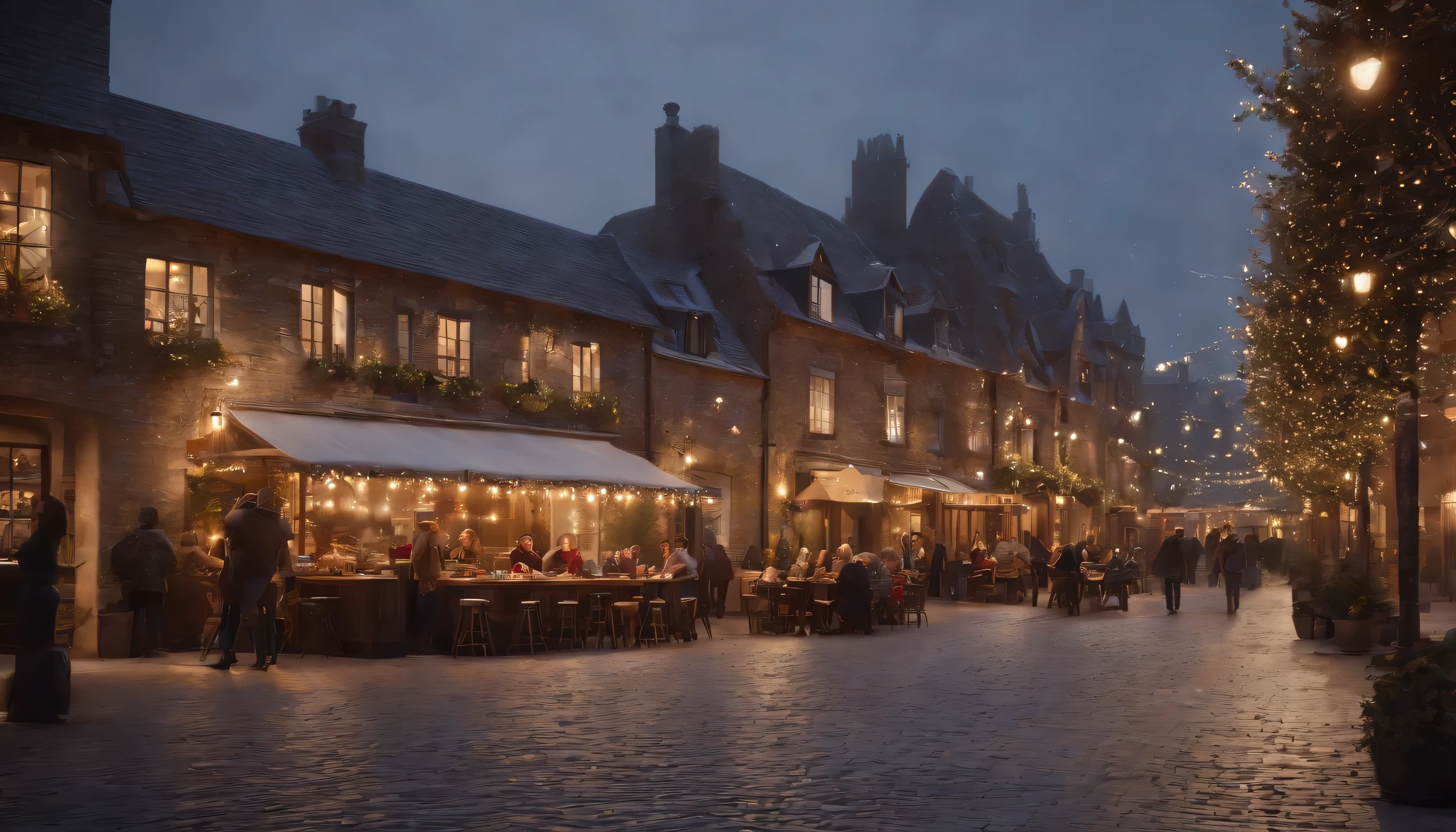 (Highly detailed CG Unity 8K wallpaper、masterpiece、highest quality、Super detailed)、(best lighting、best shadow、very delicate and beautiful)、highest quality、8K、Detailed facial depiction、masterpiece、highest quality、clear image quality、
Exterior photo of a cafe standing in an alley with sparkling ice crystals