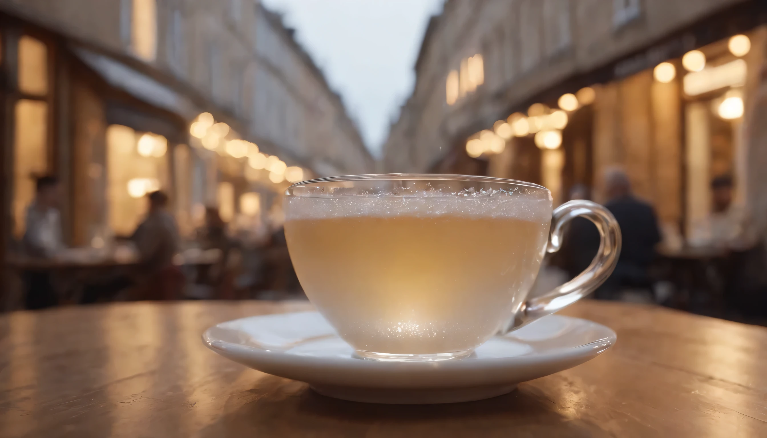 (Highly detailed CG Unity 8K wallpaper、masterpiece、highest quality、Super detailed)、(best lighting、best shadow、very delicate and beautiful)、highest quality、8K、Detailed facial depiction、masterpiece、highest quality、clear image quality、
Exterior photo of a cafe standing in an alley with sparkling ice crystals