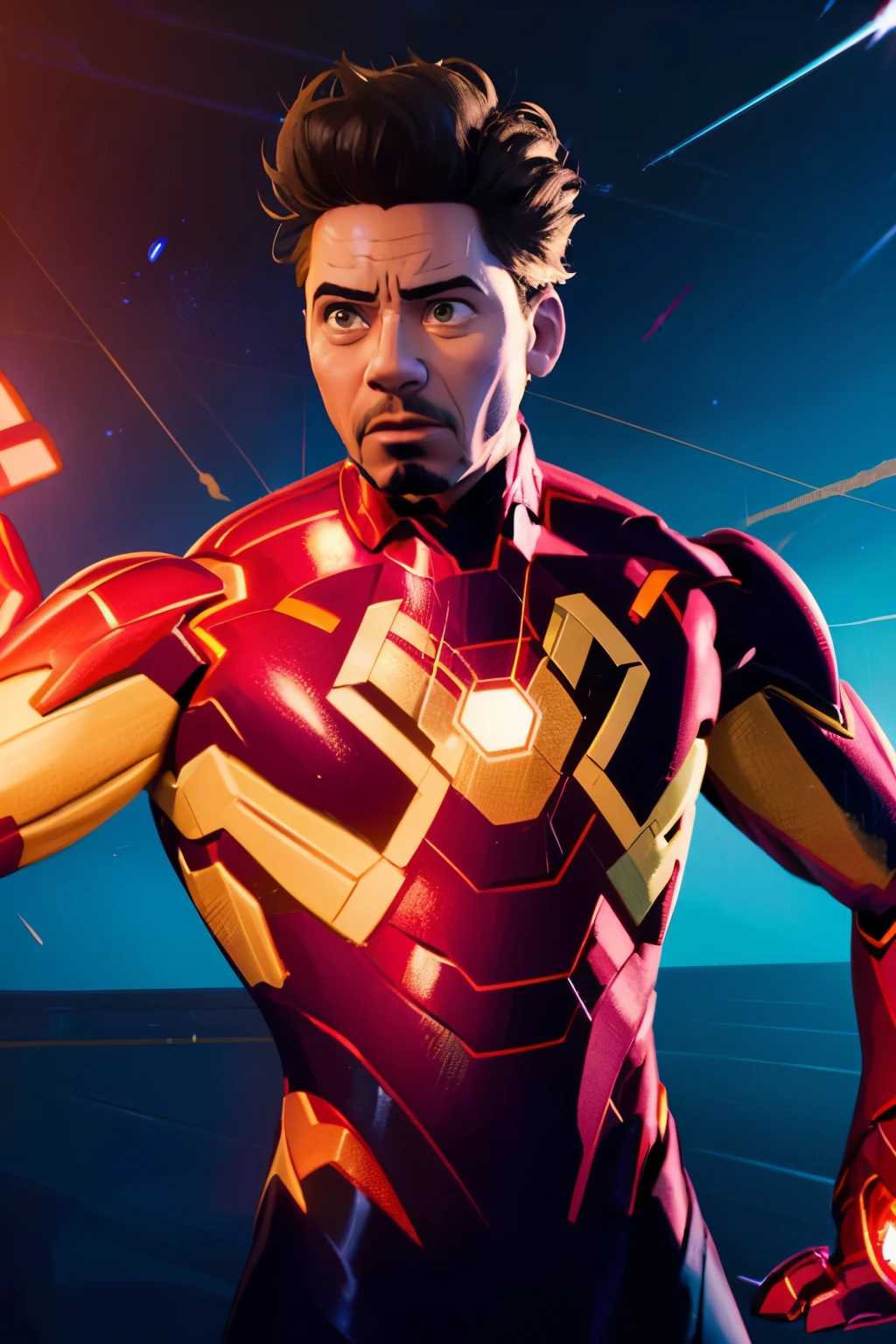 Marvel, Tony Stark (((wearing red a Iron-Man Suit))), flying in space. realistically, dynamic lights, old, gray stubble, full shoot, (extremely detailed CG unity 8k wallpaper), trending on ArtStation, trending on CGSociety, High Detail, Sharp focus, dramatic, photorealistic, ((cosmic background)). UHD, masterpiece, super detail, high details, high quality, award winning, best quality, highres, 1080P, HD, 4K