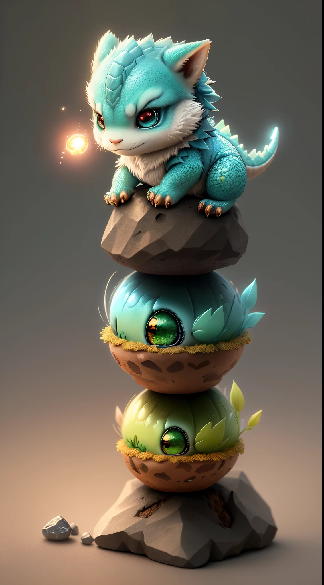 Gorgeous tiny hyperrealistic dragon with realistic eyes and bright different colors, Chibi, adorable and fluffy, design de logotipo, desenho animado, cinematic lighting effect, charmoso, arte vetorial 3D, fofo e peculiar, arte de fantasia, bokeh, handdrawn, pintura digital, soft-lighting, isometric style, 4K resolution, photorealistic render, limpeza altamente detalhada, imagem vetorial, obra-prima fotorrealista, fotografia profissional, simple space backdrop, isometric, vetor vibrante
