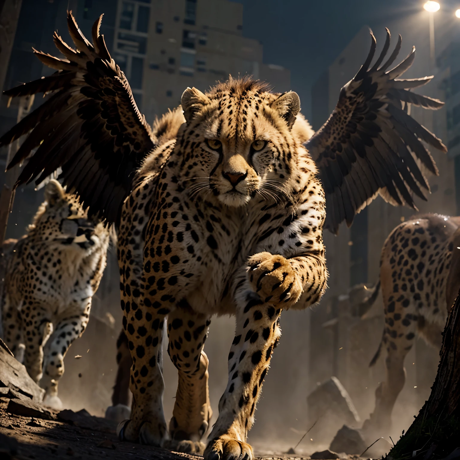 Combine cheetah,eagle and bull,epic scene,angry
