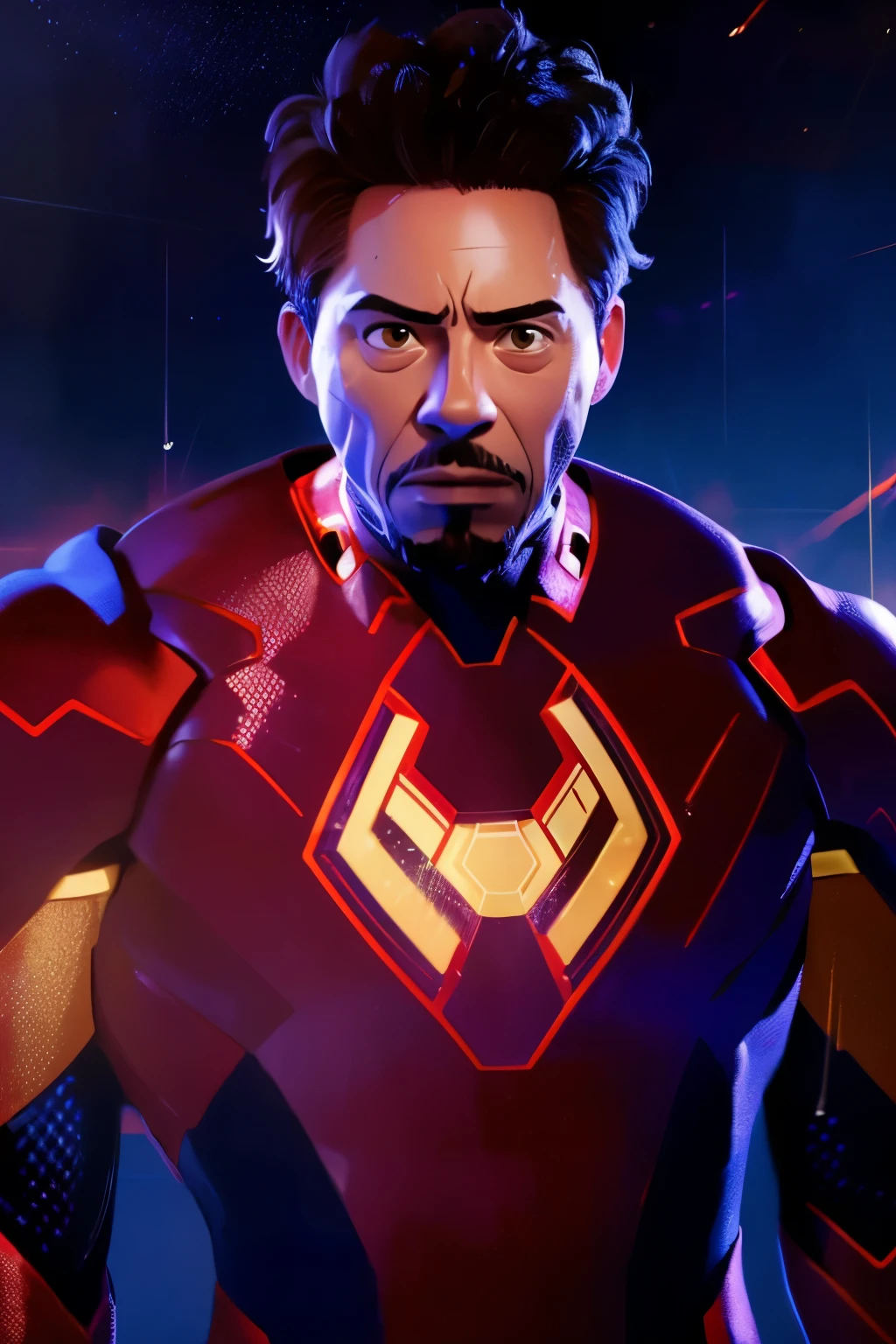 Marvel, Tony Stark (((wearing red a Iron-Man Suit))), flying in space. realistically, dynamic lights, old, gray stubble, full shoot, (extremely detailed CG unity 8k wallpaper), trending on ArtStation, trending on CGSociety, High Detail, Sharp focus, dramatic, photorealistic, ((cosmic background)). UHD, masterpiece, super detail, high details, high quality, award winning, best quality, highres, 1080P, HD, 4K