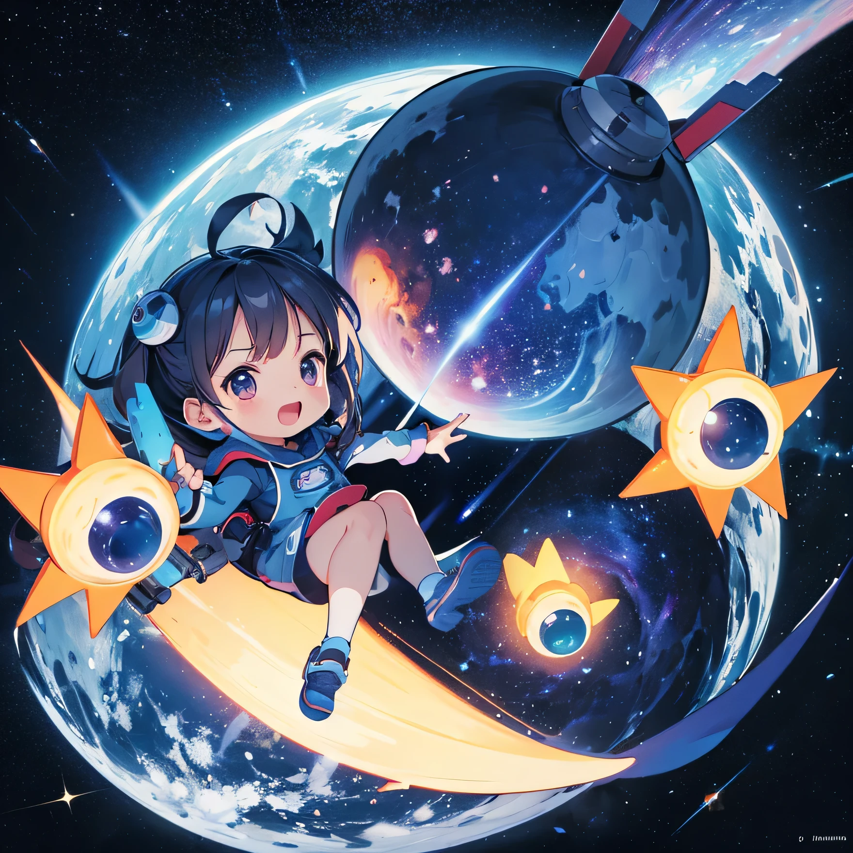 milky way, rocket, planet, stars Children shape, cute shape, cute digital art, drawn in a quirky style, Children's shape, cute features, shape, shapes, cozy tranquility, cute detailed digital art