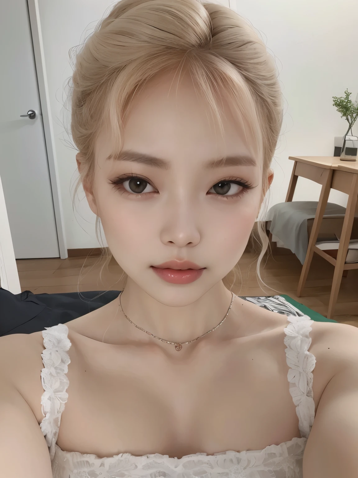 Mulher loira com cabelo longo e um vestido branco posando para uma foto, uma  com cabelo loiro, com longos cabelos loiros, Mulher sul-coreana bonita, Parque Roseanne do Blackpink, longos cabelos loiros e olhos grandes, branco hime corte penteado, pale skin curly blond hair, com cabelos longos brancos, linda mulher coreana jovem,  coreana, Heonhwa Choe