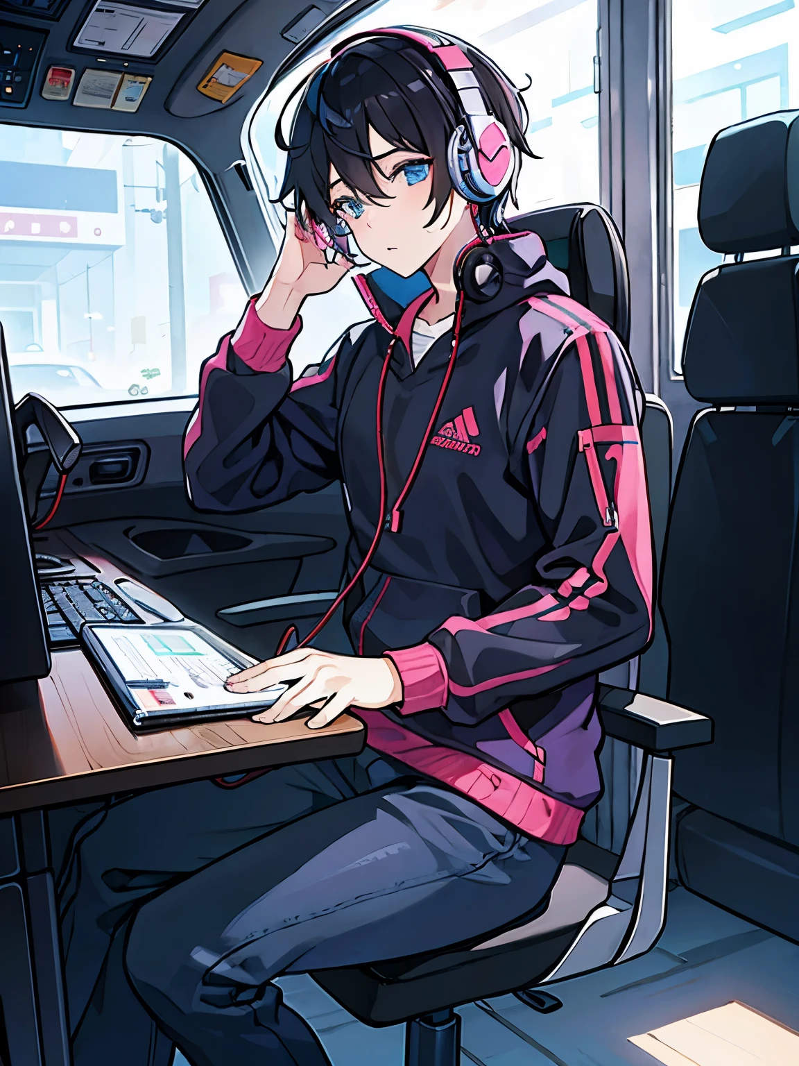 man、headphone、music、black hair