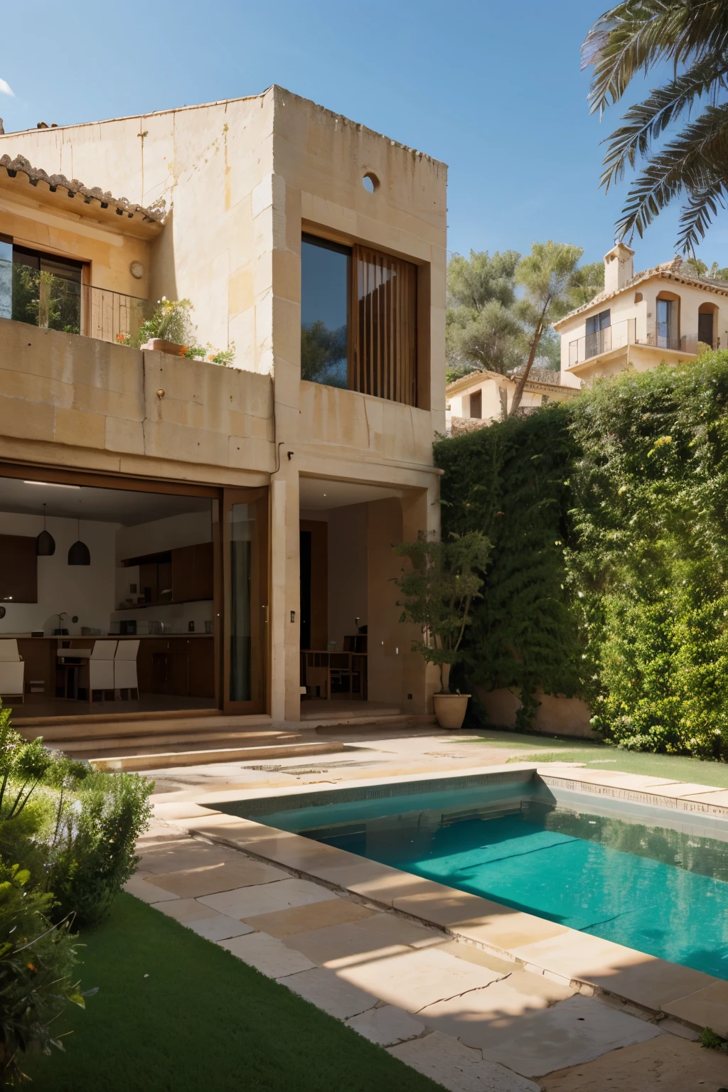 spain, palma de mallorca, garden, stone, house, home, big, luxury, summer, flowers, design, swimming pool, wood, big windows, light, sunny, design, modern furniture