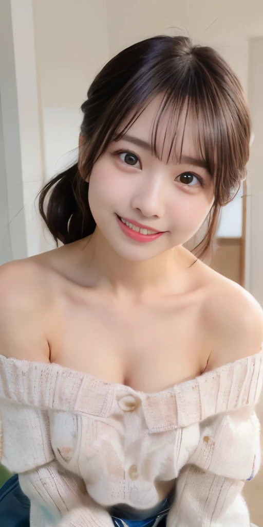 ​masterpiece、Top image quality:1.2、((beautiful young woman with))、Transparent skin:1.2、{A slight smil}、(kawaii)、cafes、appointment、depth of fields