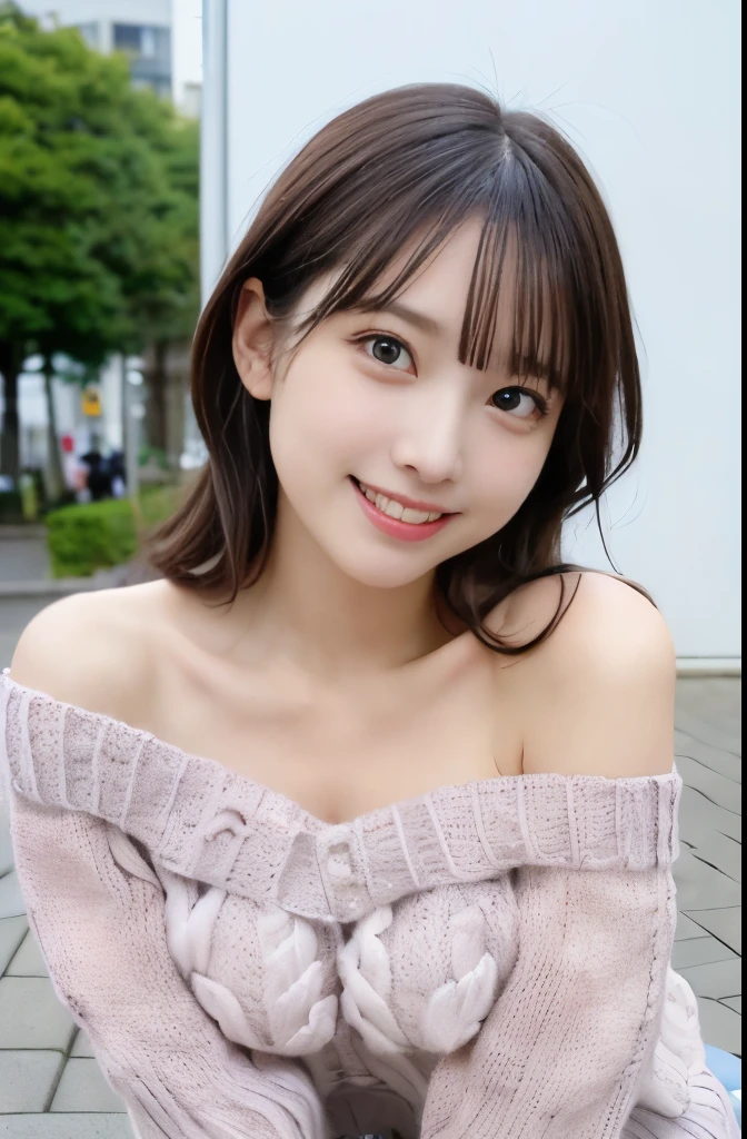 table top, highest quality, 
super detailed, finely, High resolution, In 8K,
((Photoreal:1.4, Raw photo, Super high resolution,best image quality: 1.4)),
wallpaper, 
((Perfect whole body composition 1.5)), valley、涙ぼくろ
beautiful and fine eyes, natural color lip,
((穏やかなsmile:1.5)),
((random cute hairstyles)), 
((pretty big breasts:1.2)),
((from the front:1.5)),
((brain out、under the eyes、brain out、mole on arm:0.9)),
((random blurred background)),
((Random and cute expressions)),, 
Highly detailed and professional lighting、facing the front、
perfect dynamic composition, beautiful and fine eyes,((leaning forward)), ((off shoulder knit sweater:1.6)),((micro mini skirt:1,5)),((smile,Harajuku)),((sexy shot looking at camera))