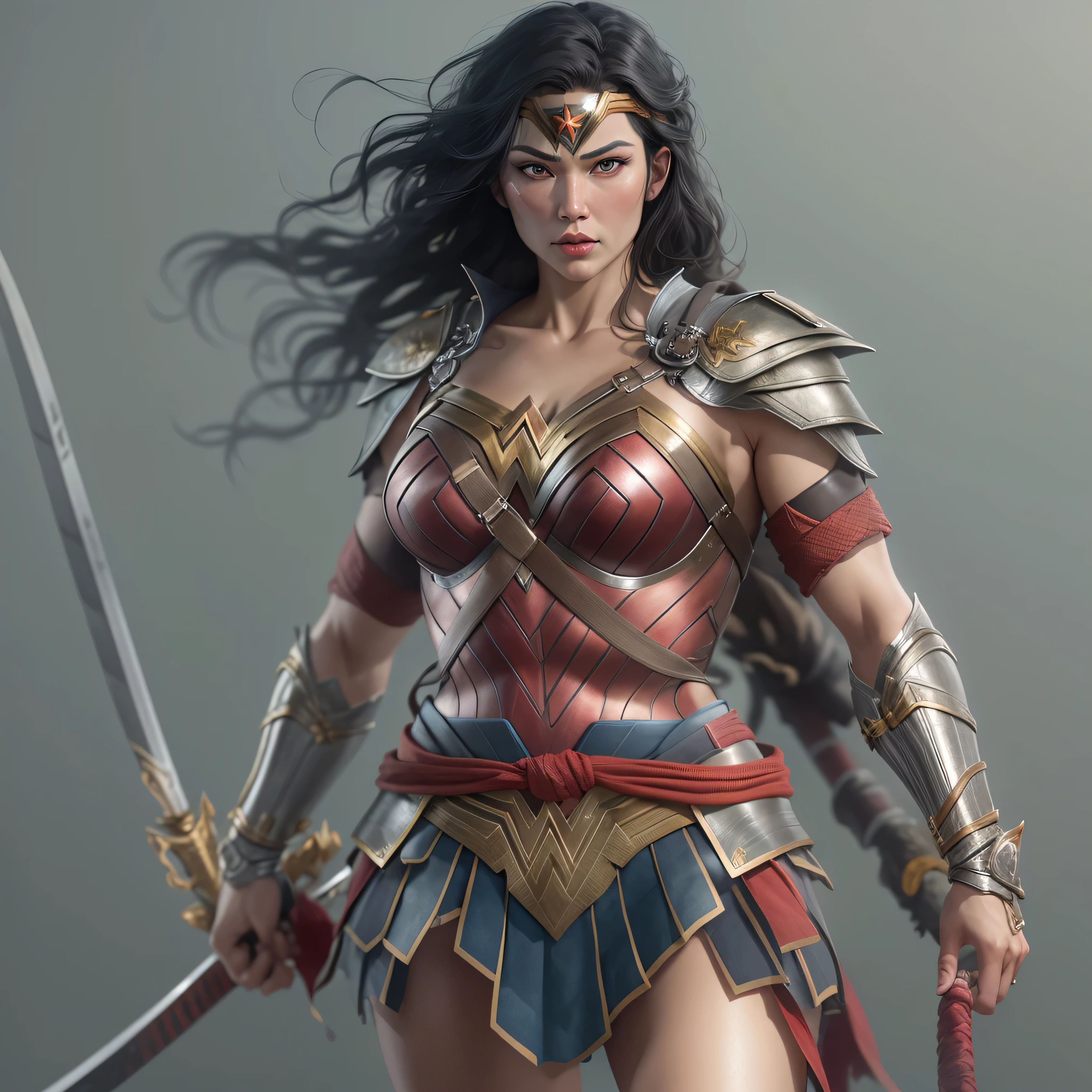 Full body image, Samurai Wonder Woman, photo-realistic, octane render, unreal engine, ultra-realistic