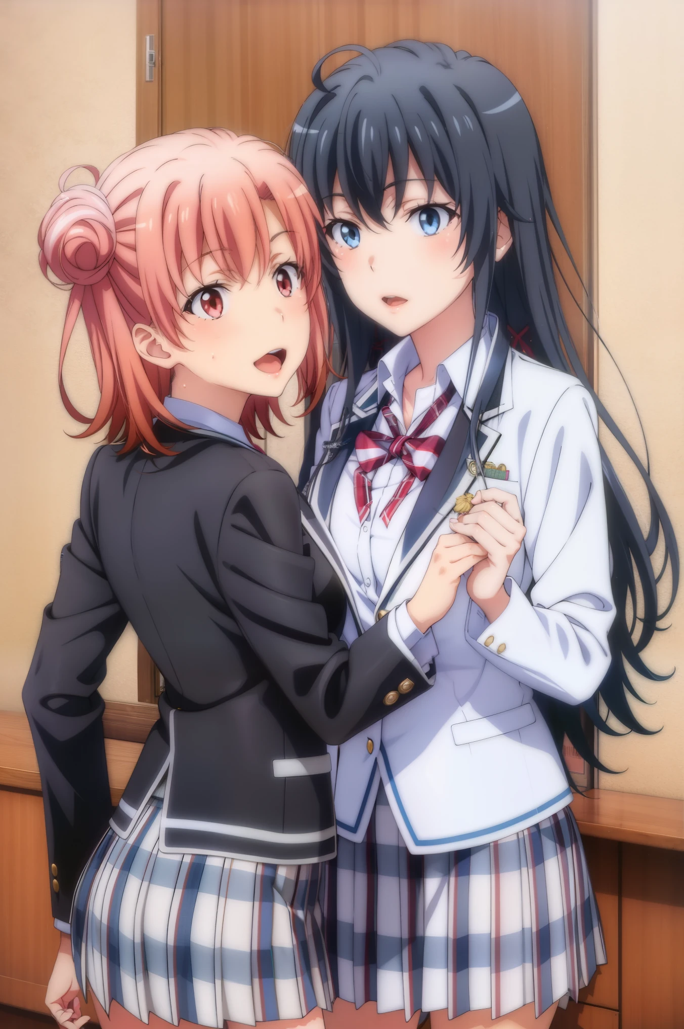 2girls , yukinoshita yukino , yuigahama yui , waltz dance , school uniform