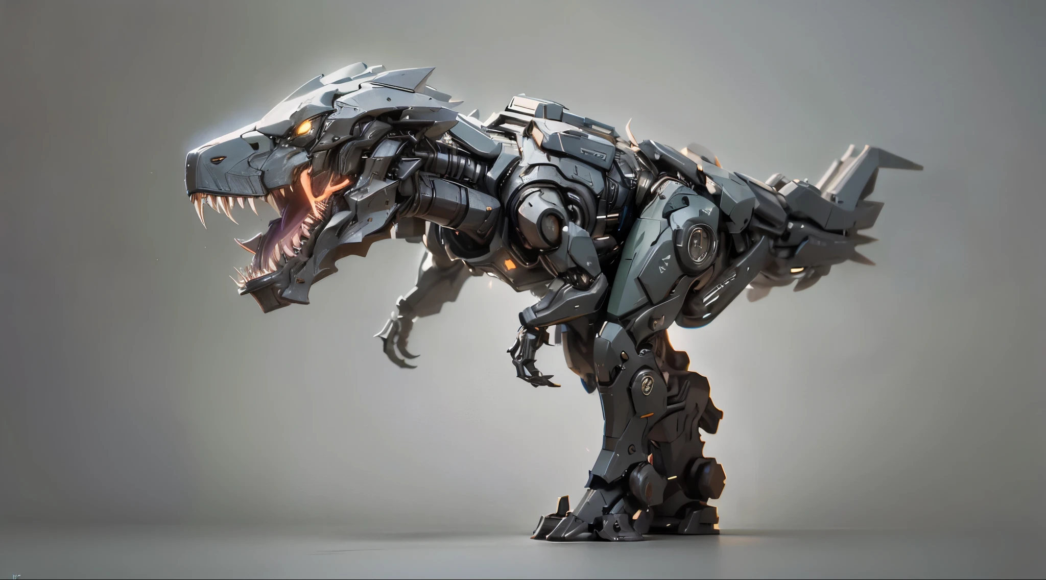 cyberpunk, Mechanical Tyrannosaurus Rex, glowing neon lights, ( global illumination, Ray tracing, human development report, Unreal rendering,Reasonable design, high detail, masterpiece, best quality, ultra high definition, Beijing_Zagu_Mecha