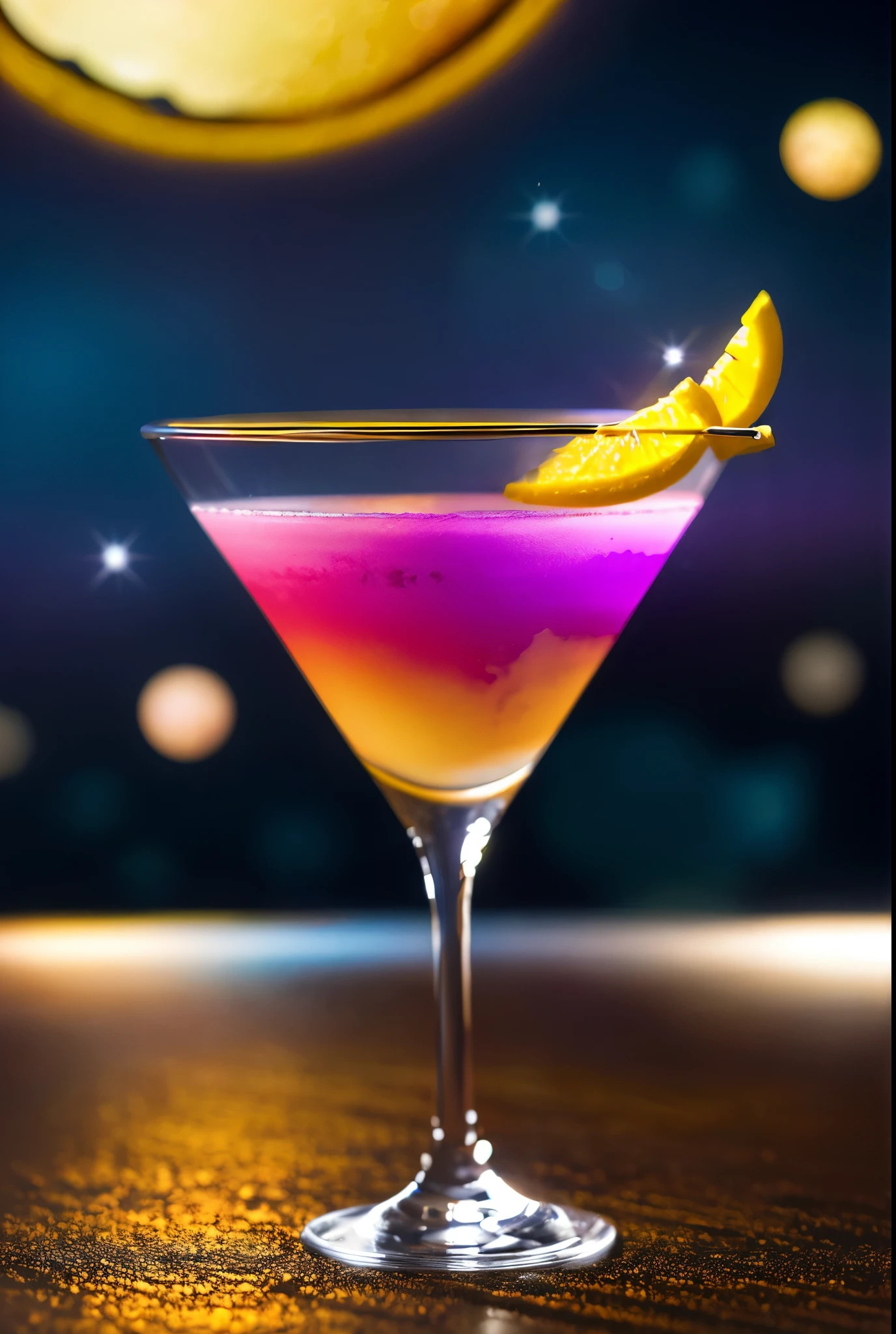 High quality high resolution fantasy　moon in cocktail glass　Colorful illumination