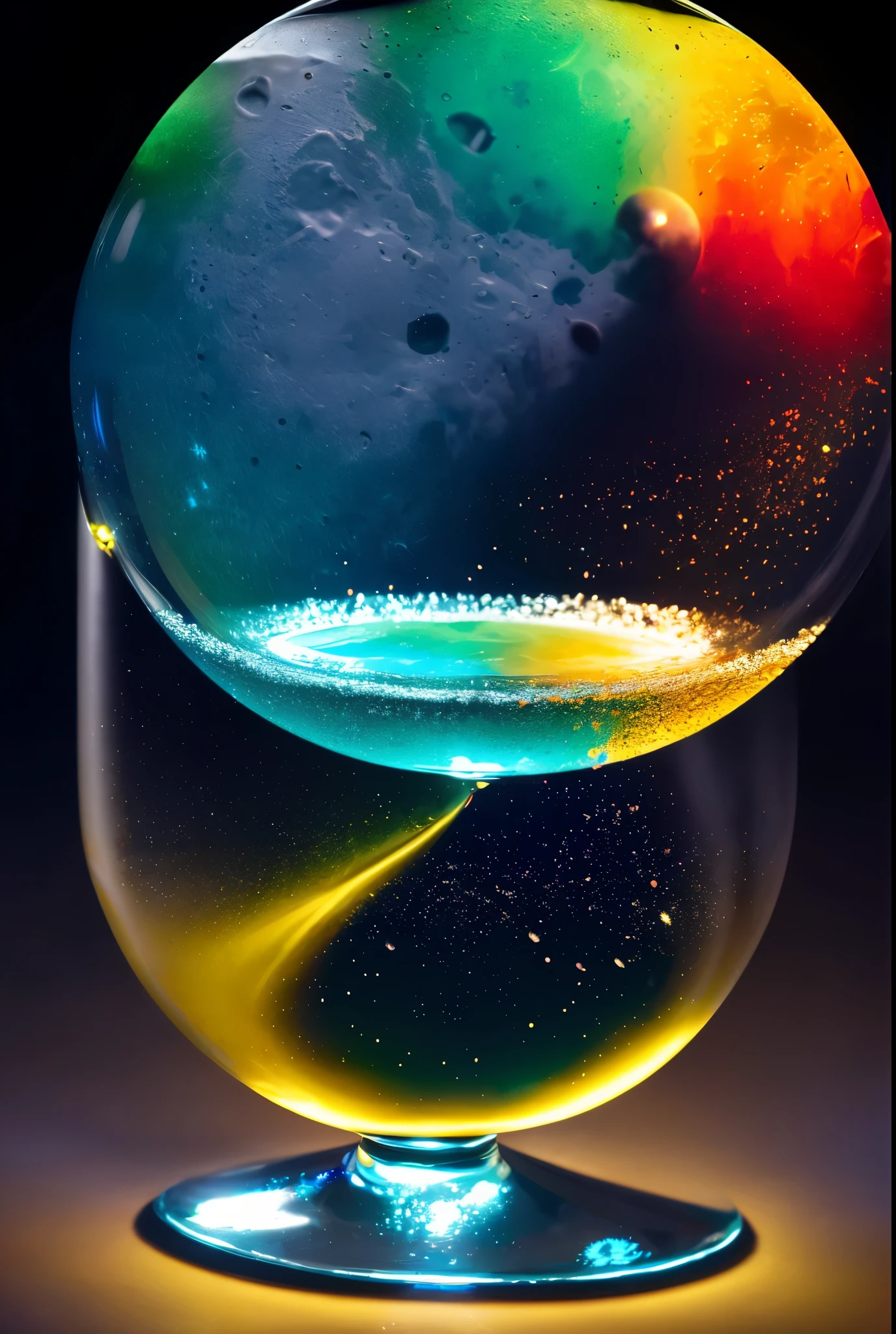 High quality high resolution fantasy moon in cocktail glass Colorful illumination