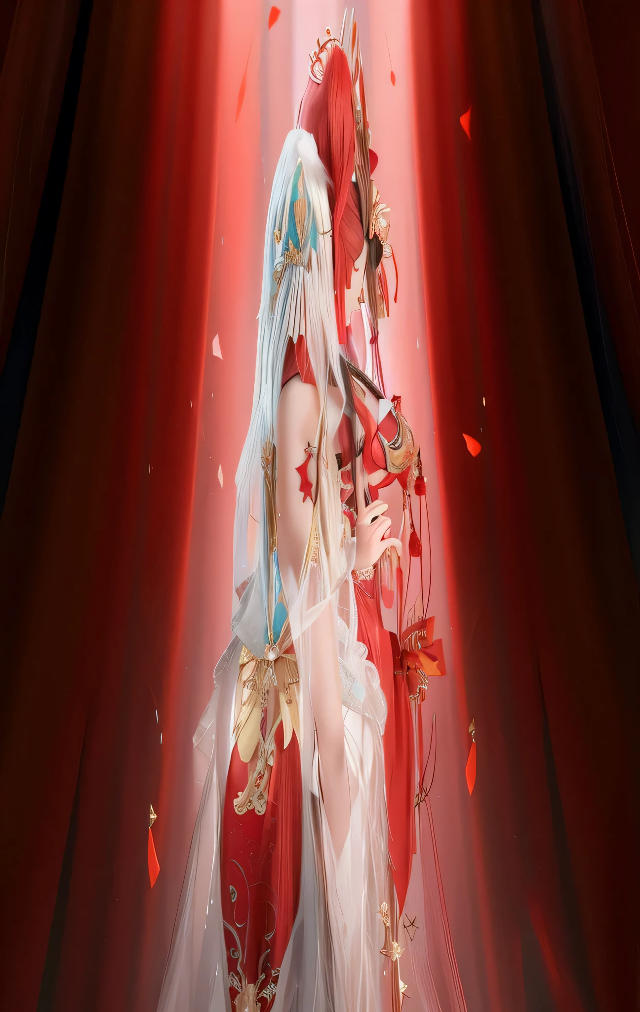 Two women in costumes standing together, Carol Buck-Ude, Popular topics on cgstation, stunning CG Society of Japan, red adornments, from ncsoft, 8k high quality detailed art, CG Society of Japan and fenghua zhong, red adornments, CG Society of Japan masterpiece, wopsonsakimicchan, CG Society of Japan )