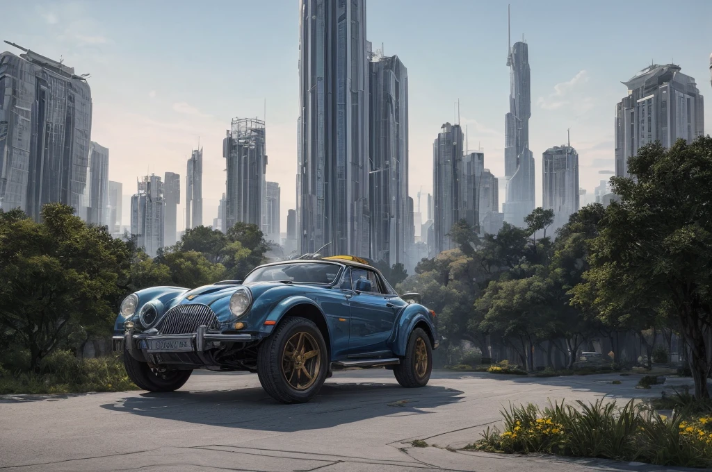 Incredible fantasy city, mega skyscrapers, flying cars, space elevator towers, Super Detail, trees, flowers, Many different buildings, spaceships in the sky, Ultra detail, many elements, blue and gold, yellow numbers on the towers, Character incredibly beautiful girl, posing in front of a ретро car, full length, stands on the balcony, leash around the neck, , submission, disturbance, aggressive car shape, expensive convertible., Incredibly beautiful face, very detailed face, Detailed eyes, detailed hair, Expensive earrings, nipple piercing, diamonds, Emeralds, Rubies, turquoise, correct anatomy, Thin body, Super Detail тела, many small details of the dress, Incredible fantasy city, mega skyscrapers, flying cars, space elevator towers, Super Detail, trees, flowers, Many different buildings, spaceships in the sky, Ultra detail, many elements, blue and gold, yellow numbers on buildings, straight and smooth lines, Street, evening, A lot of cars, sharp lines, contrast, City River, water fall, trees по берегу, fault in the earth's square, deep crevice, You can't see the ground, Very high, helicopter landing pads, interceptor hangars, золотой автомобить, неоновая подсветка днища, цветы, много цветов яркого красного цвета, ретро автомобиль, винтажный автомобиль 1939 года, одета в белой майке, мокрая майка , дождь, мокрый асфальт, на голове яркая индейская корона с перьями и цветами, наводнение, брызги от капель,