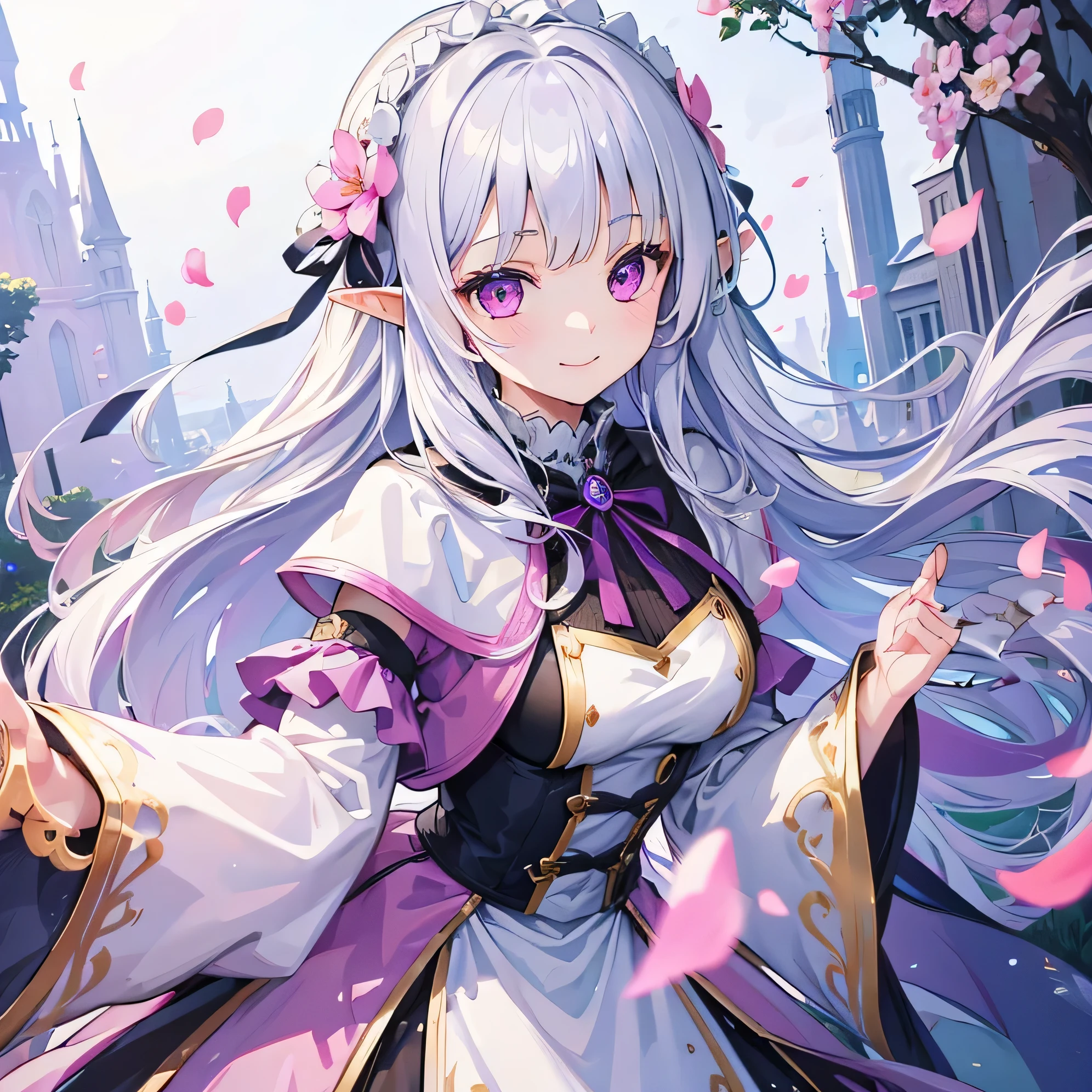 Anime girl with long white hair and purple dress holding a sword ...