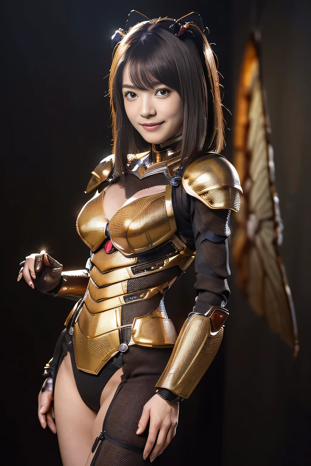 (High resolution,masterpiece,highest quality,Very detailed CG, anime, official art:1.4), realistic, photograph, amazing detail, all complicated, luster and luster,great many layers, 8k wallpaper, 3D, sketch, cute, figure,( alone:1.4), perfect female proportions,villain&#39;s daughter, (Fusion of dark brown cockroach and lady:1.4), (brown cockroach form lady:1.2), (brown cockroach woman:1.2), (Fusion:1.2), (alone:1.4), (evil smile:1.2), muscular, abs, (Cockroach brown exoskeleton bio insect suit:1.4), (Cockroach brown exoskeleton bio insect armor:1.2), (brown transparent cockroach feathers:1.4), (brown cockroach antenna:1.3),