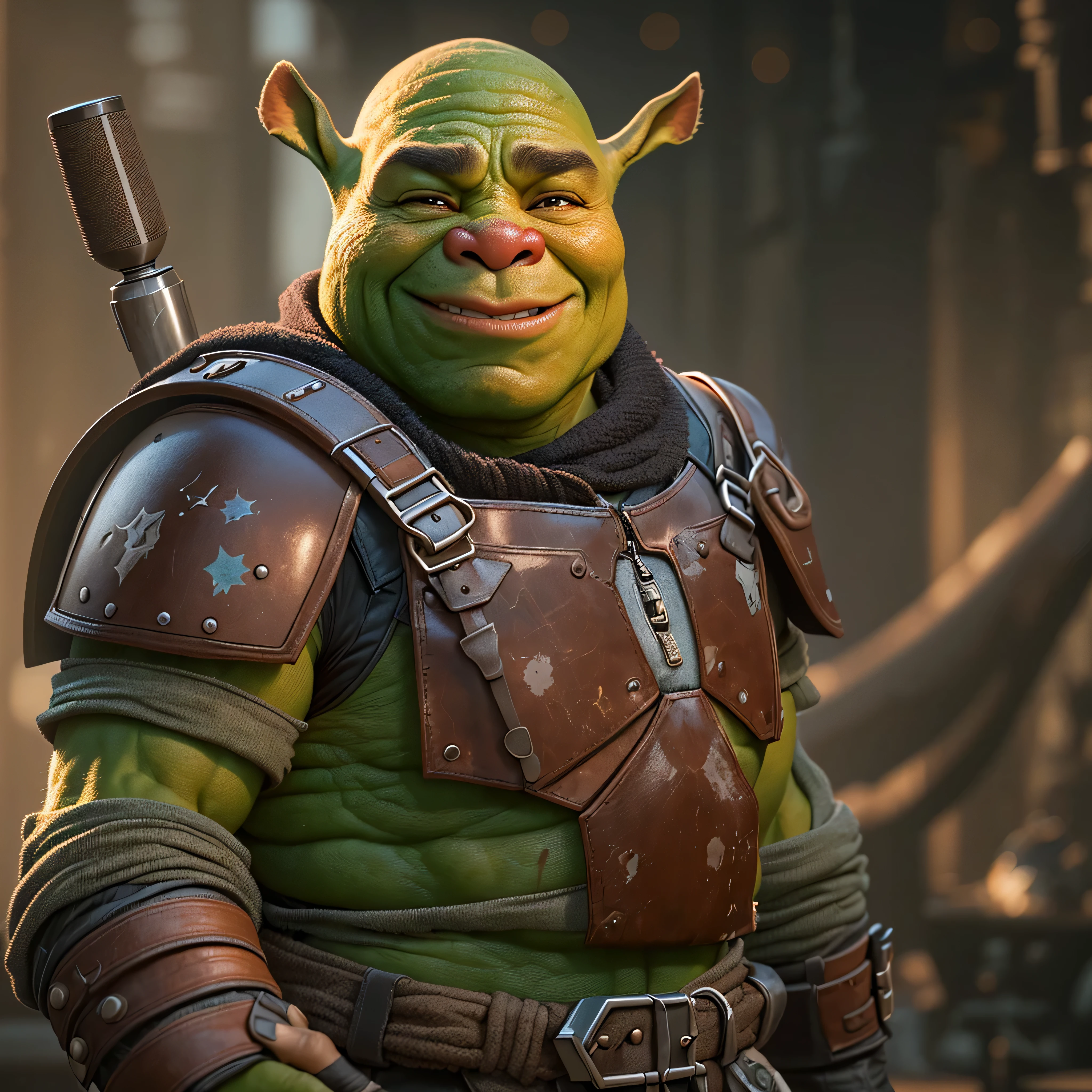 Shrek in Mandalorian armor, Shrek - The Mandalorian, Cinematic Photo, Maximum realism, CG 8k wallpapers are extremely detailed, Masterpiece, Best Quality, Ultra-detailed