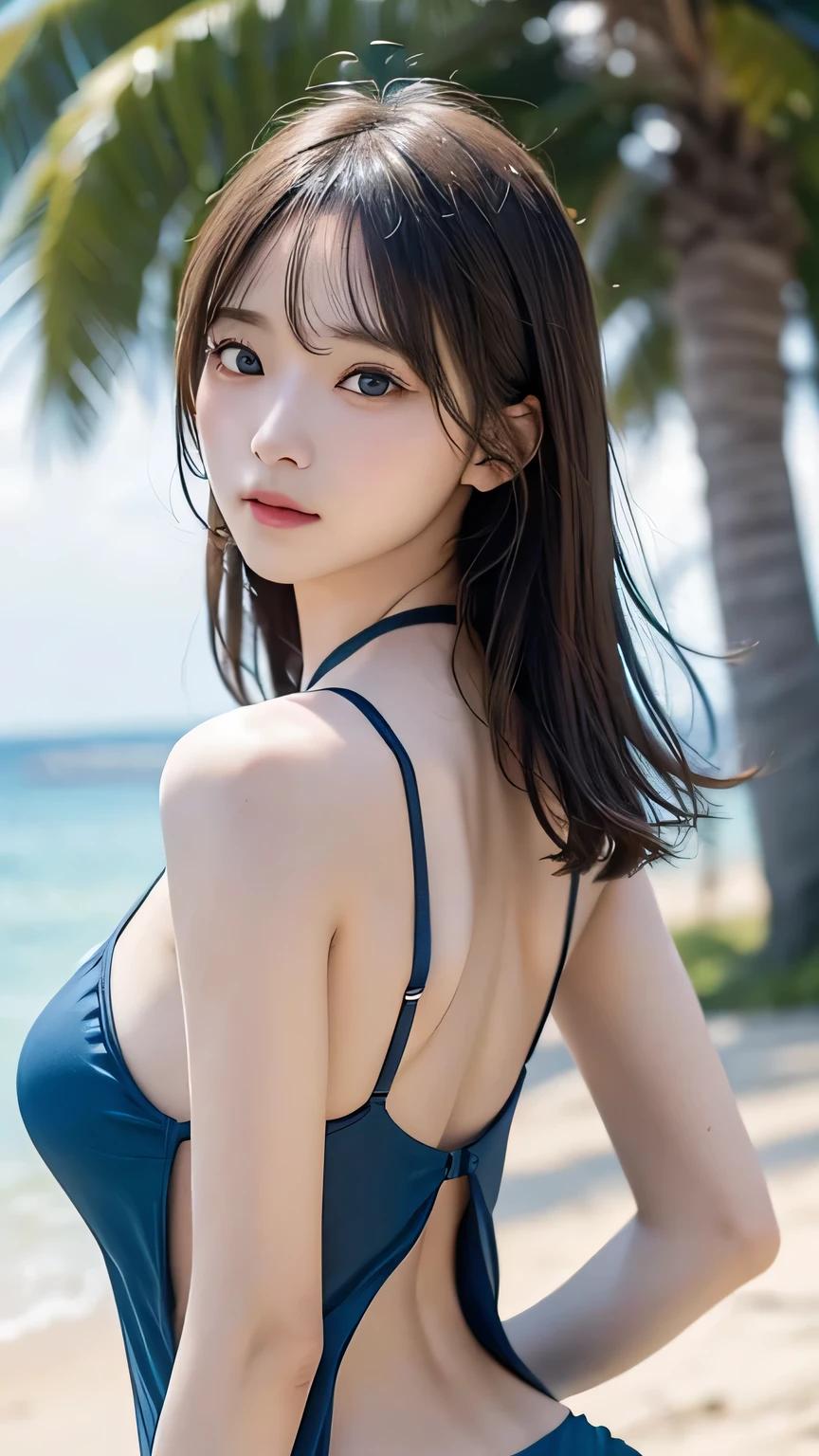 (超realisticな)、(High resolution)、(8K)、 (very detailed)、(Ultra clear skin pores)、(highest quality、masterpiece:1.3)、beautiful girl in a blue swimsuit、1 female、Full body Esbian、ultra holder expansion、green eyes、、small ass、night、starry sky、meteor、Stroll along the sandy beach、blue sea、distant horizon、Distant islands々、into the cloud、Mid summer、（no：1.5）， close， masterpiece， highest quality， Raw photo， realistic， face， incredibly stupid solution， written boundary depth， High resolution， Super detailed， small details， very detailed， 非常に詳細な目とface， sharp pupils， realisticな生徒， fix sharp focus， cinematic lighting、